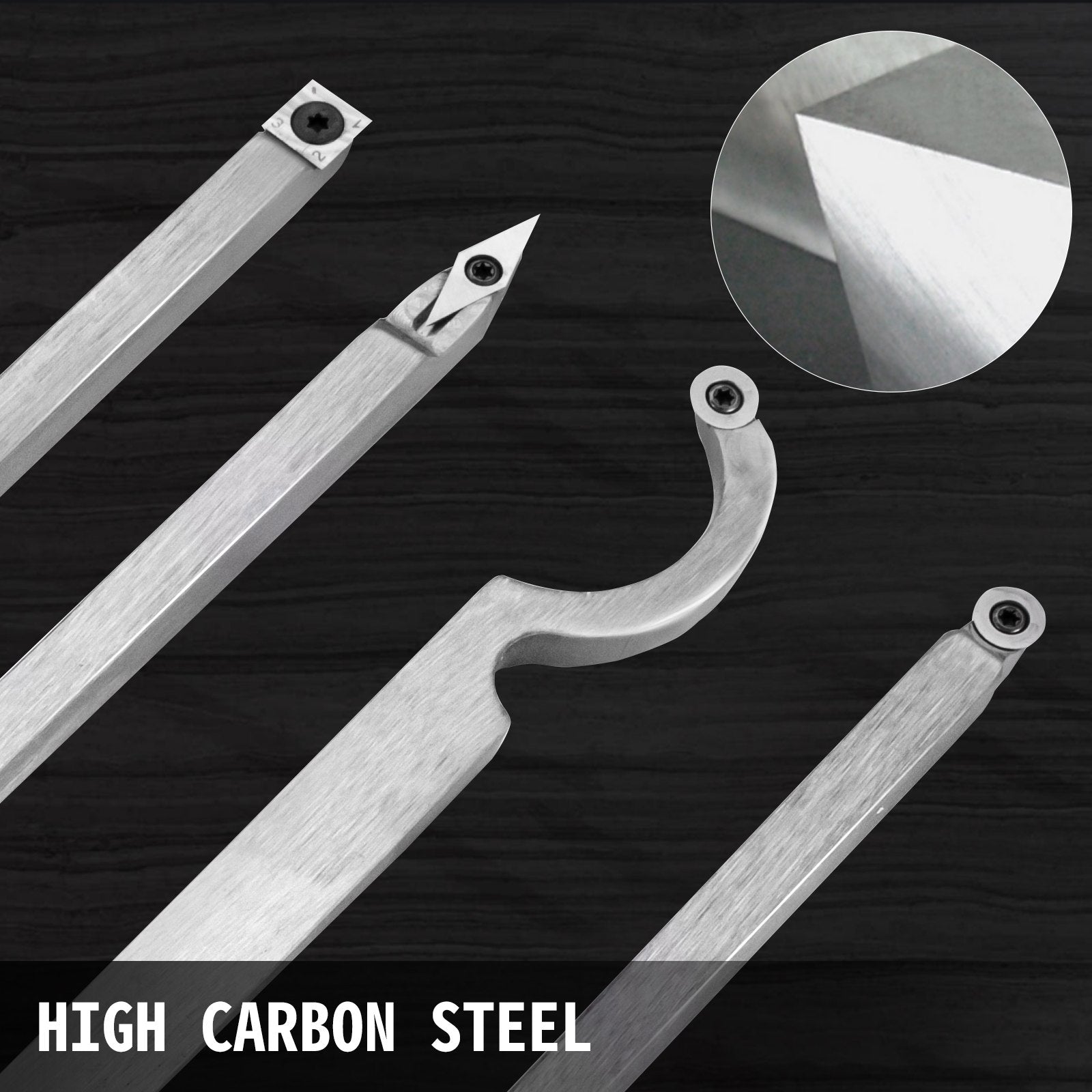 Wood Turning Tools for Lathe 4PC Set, Carbide Diamond, Round & Square Chisels