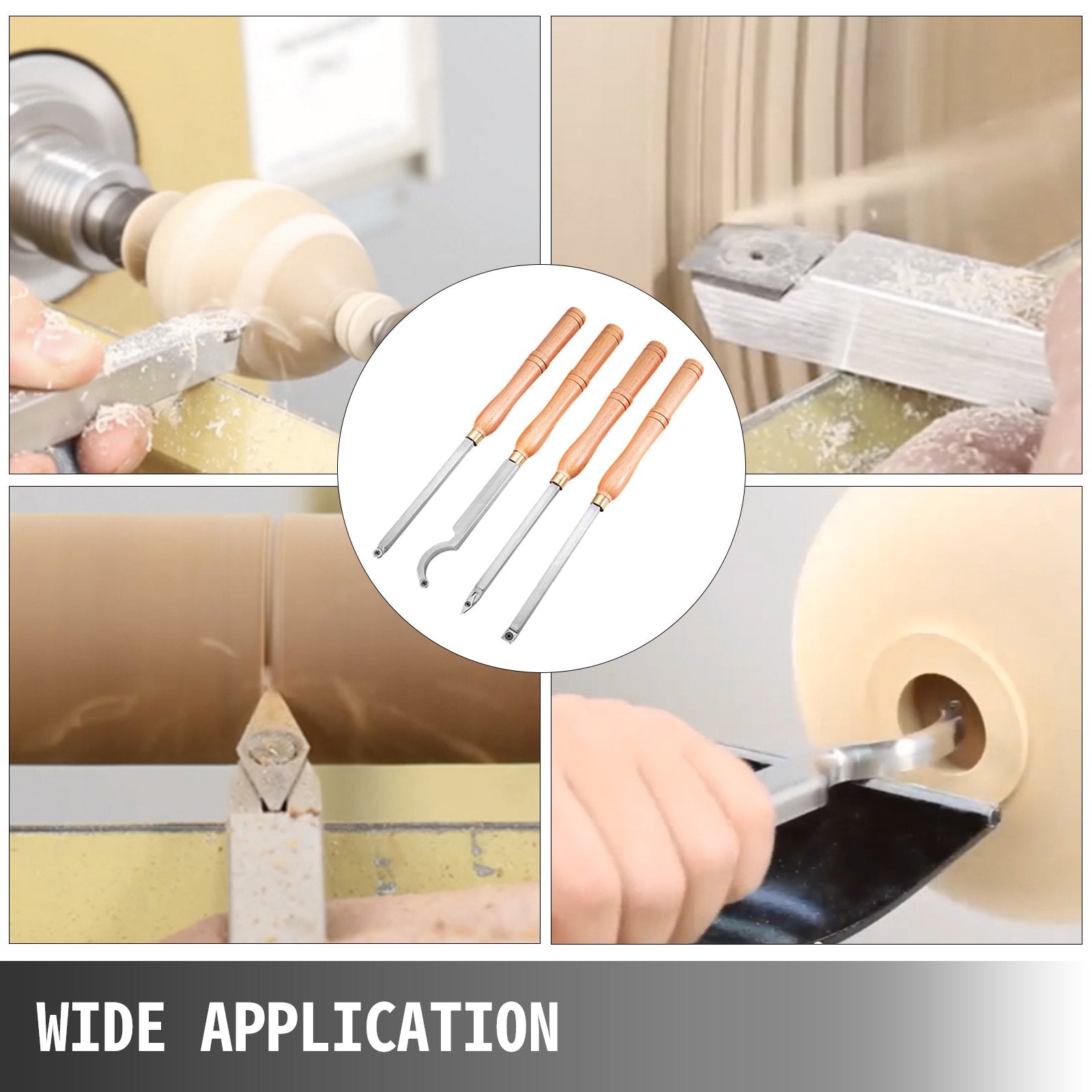 Wood Turning Tools for Lathe 4PC Set, Carbide Diamond, Round & Square Chisels