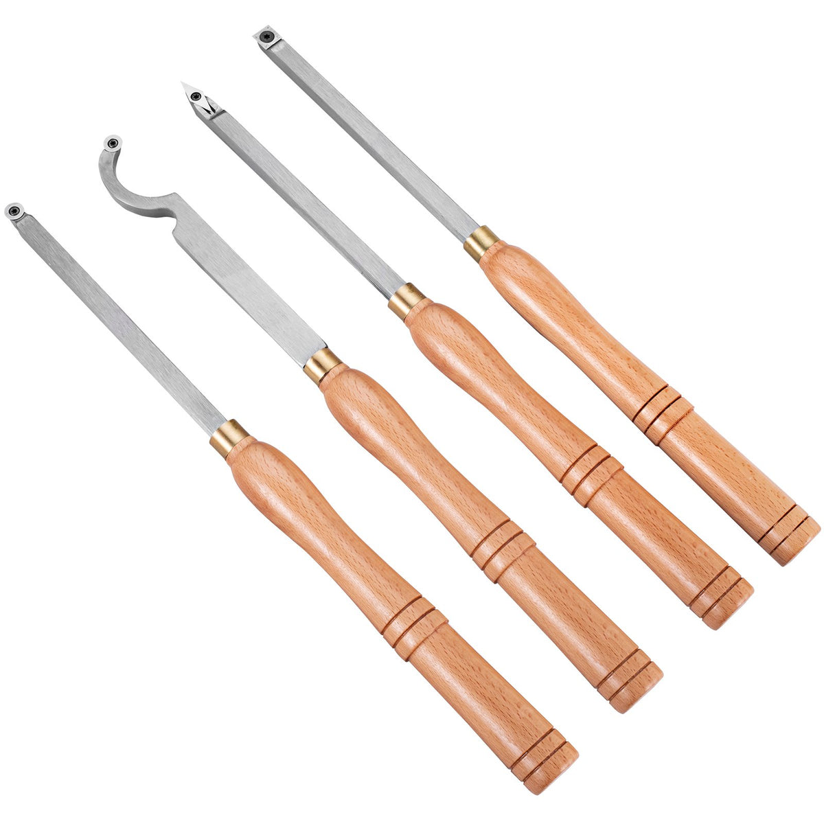 Wood Turning Tools for Lathe 4PC Set, Carbide Diamond, Round & Square Chisels