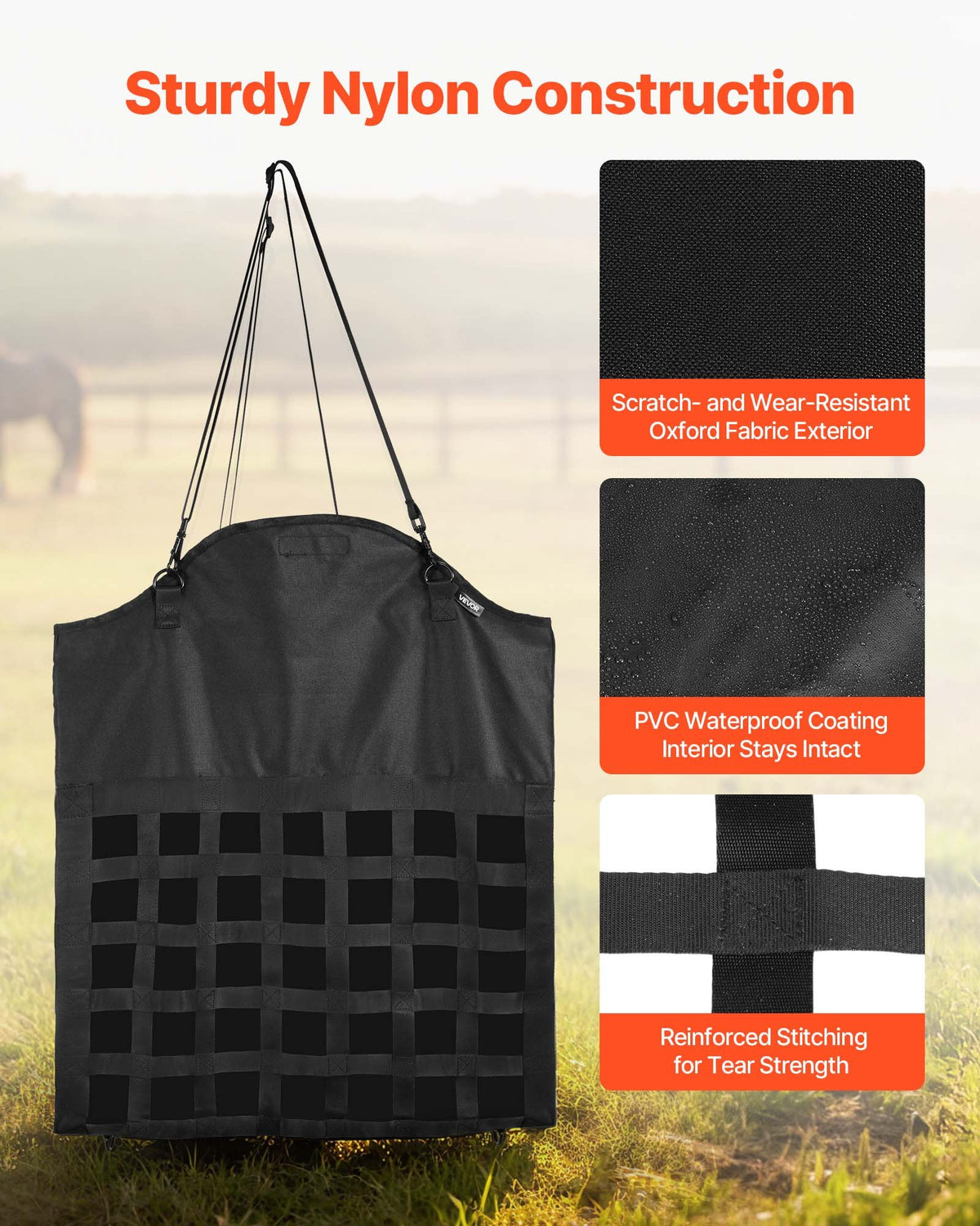 Hay Bag for Horses 55x18.5x64cm 46x46mm Holes Nylon PVC Slow Feed Adjustable