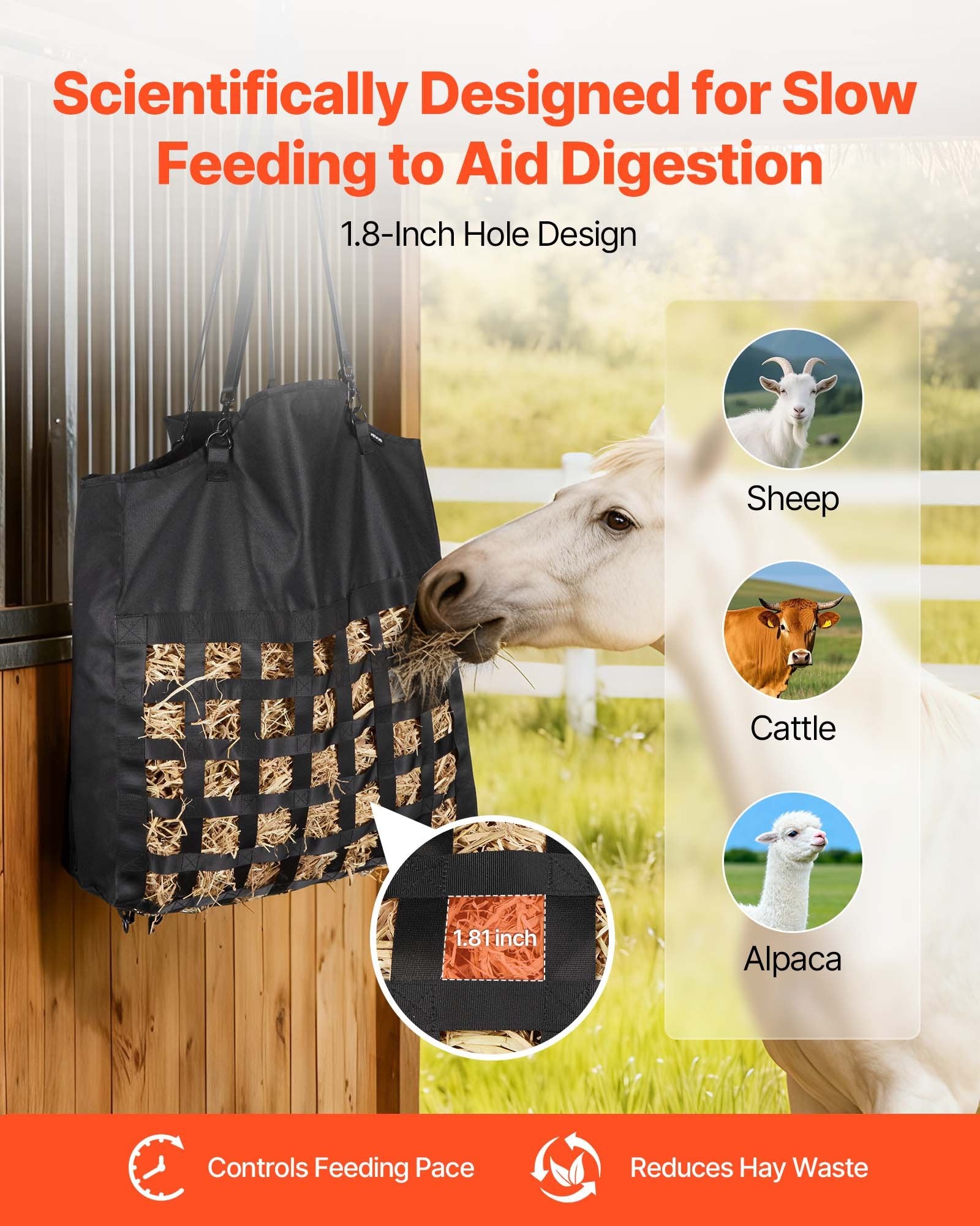 Hay Bag for Horses 55x18.5x64cm 46x46mm Holes Nylon PVC Slow Feed Adjustable