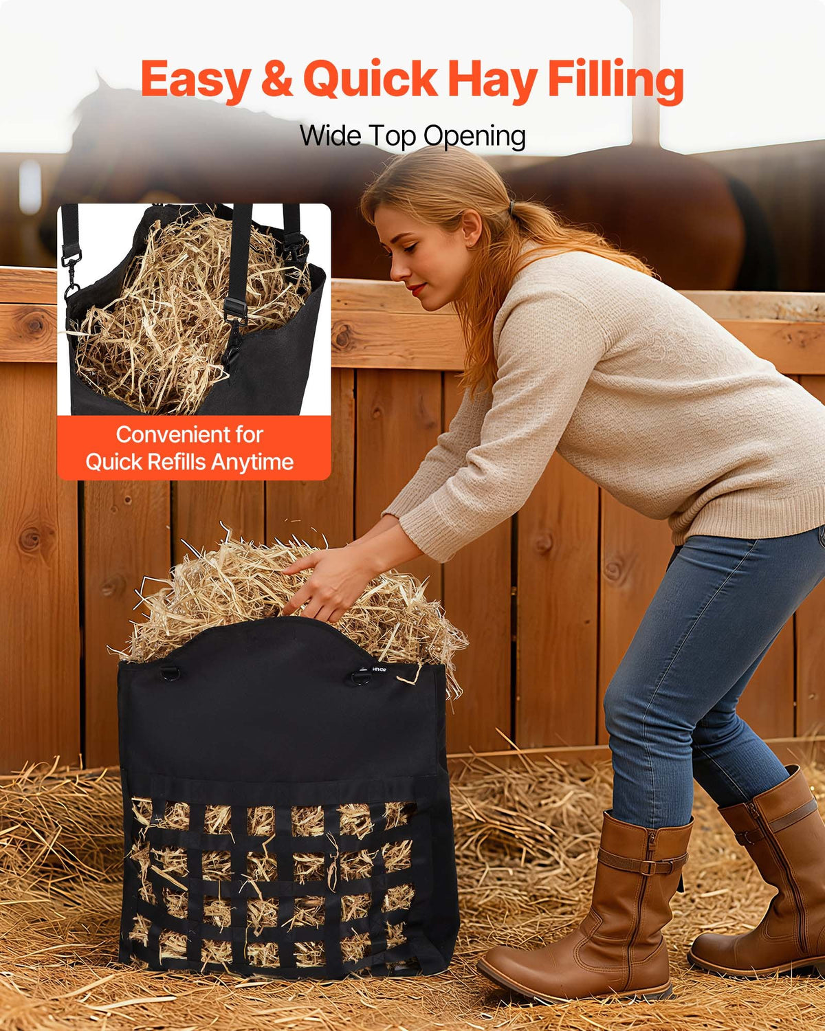 Hay Bag for Horses 55x18.5x64cm 46x46mm Holes Nylon PVC Slow Feed Adjustable