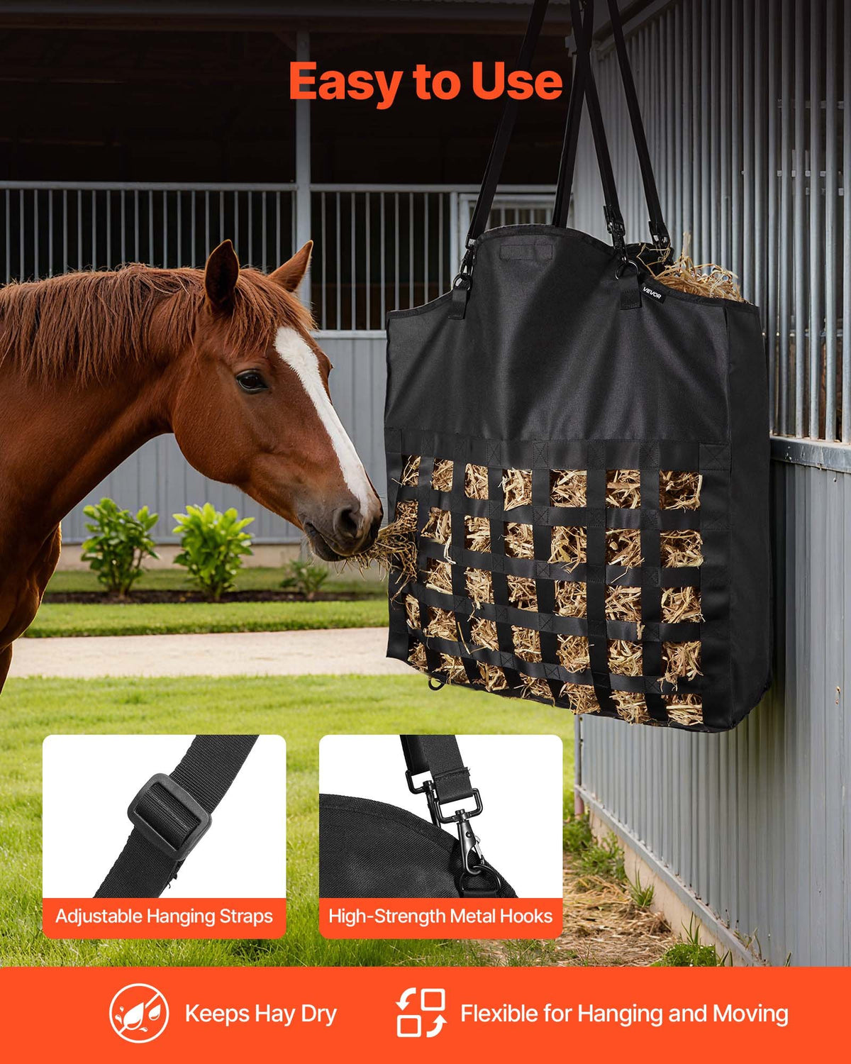 Hay Bag for Horses 55x18.5x64cm 46x46mm Holes Nylon PVC Slow Feed Adjustable