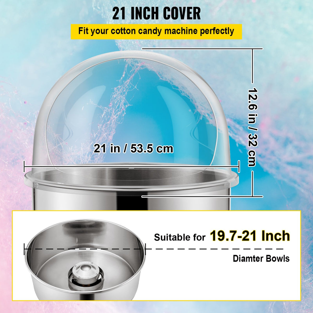 Candy Machine Bubble Shield 20.5" Clear Plastic Cotton Candy Cover Commercial