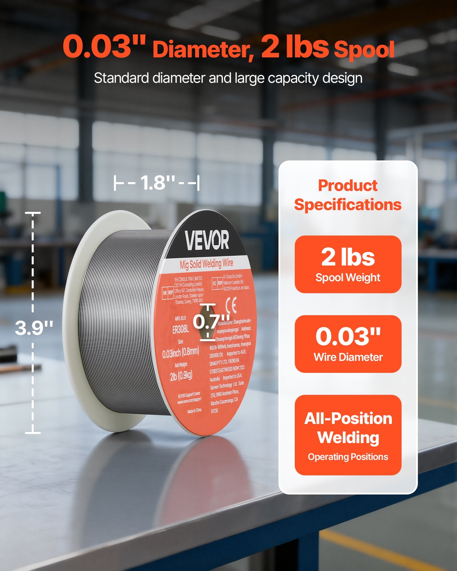 ER308L Solid MIG Welding Wire 0.8mm 0.9kg Stainless Steel Low Spatter