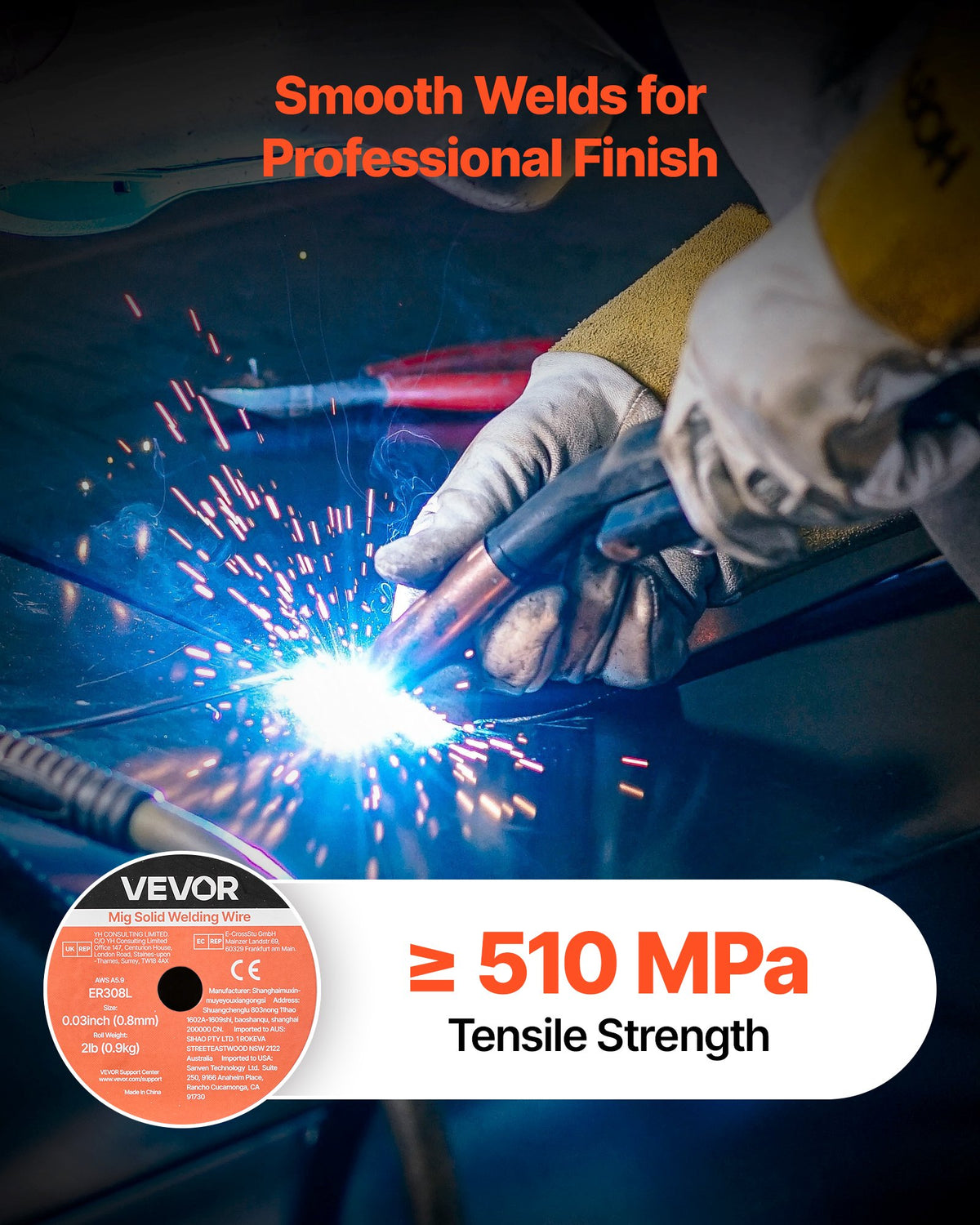 ER308L Solid MIG Welding Wire 0.8mm 0.9kg Stainless Steel Low Spatter