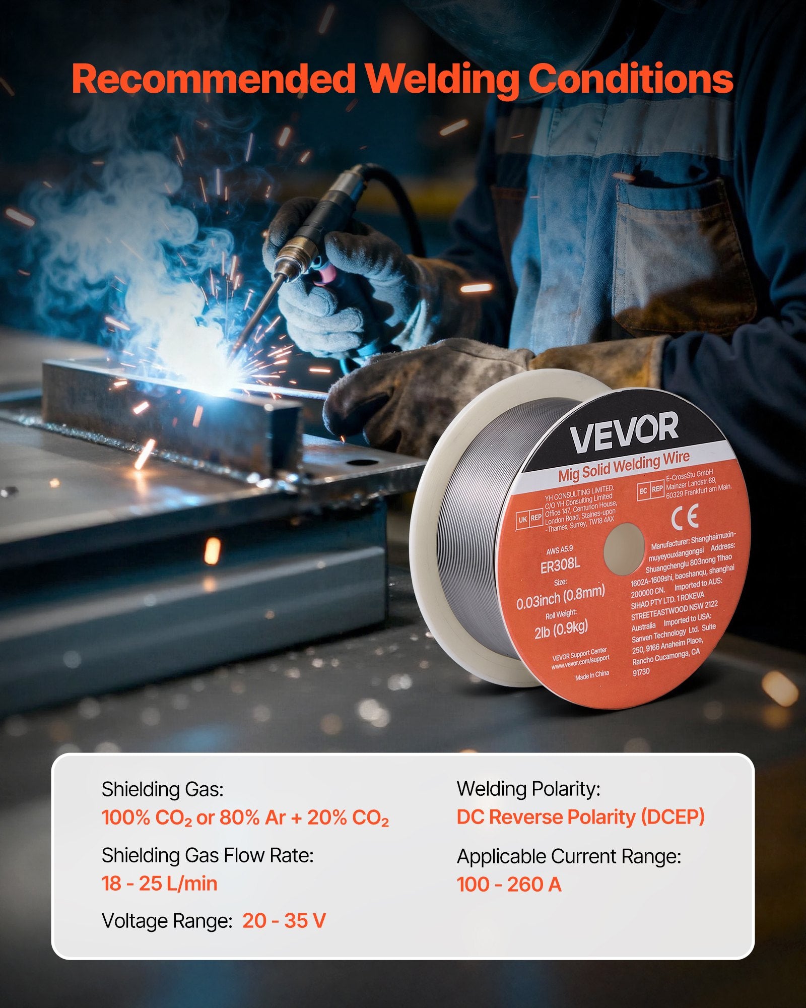 ER308L Solid MIG Welding Wire 0.8mm 0.9kg Stainless Steel Low Spatter