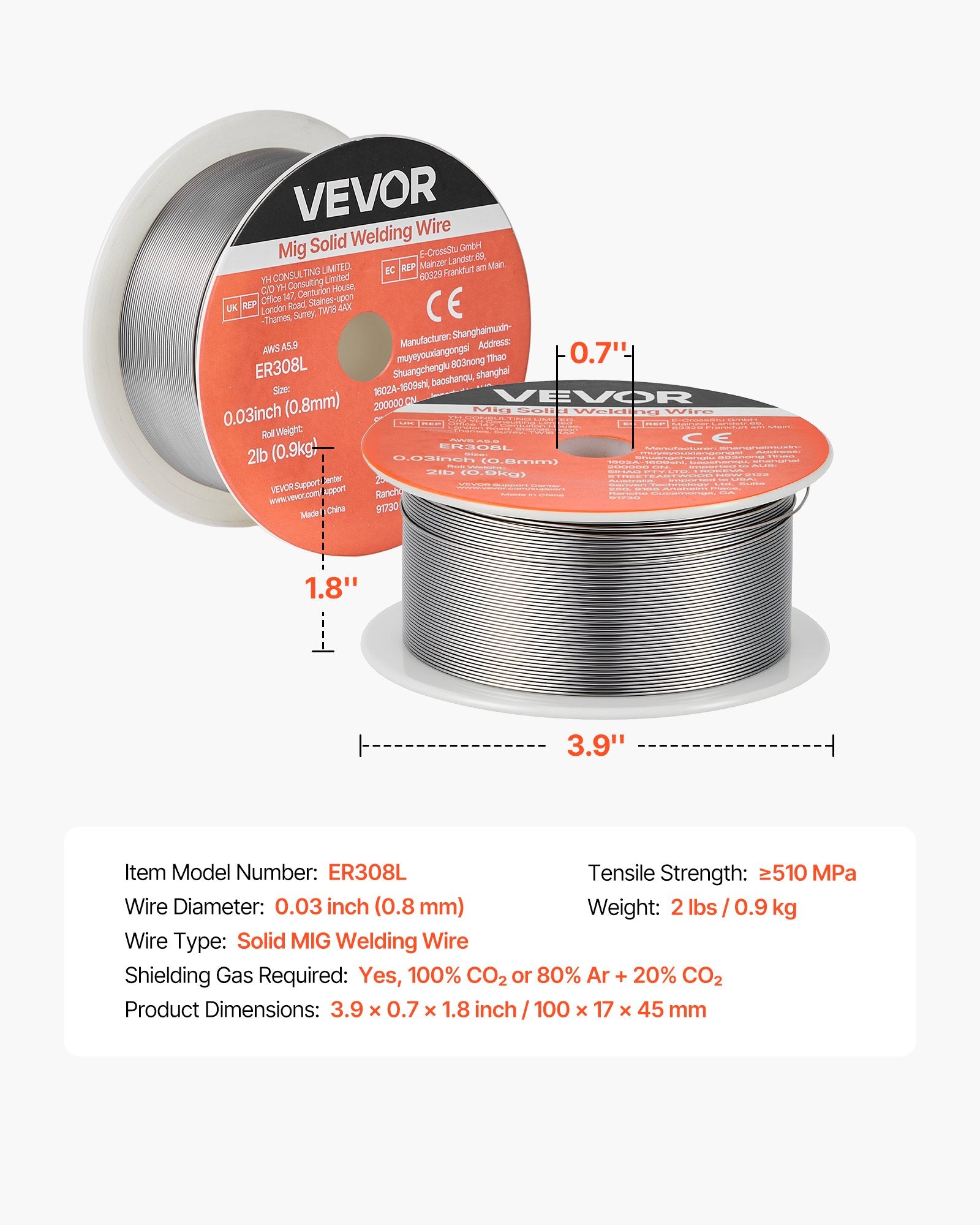 ER308L Solid MIG Welding Wire 0.8mm 0.9kg Stainless Steel Low Spatter