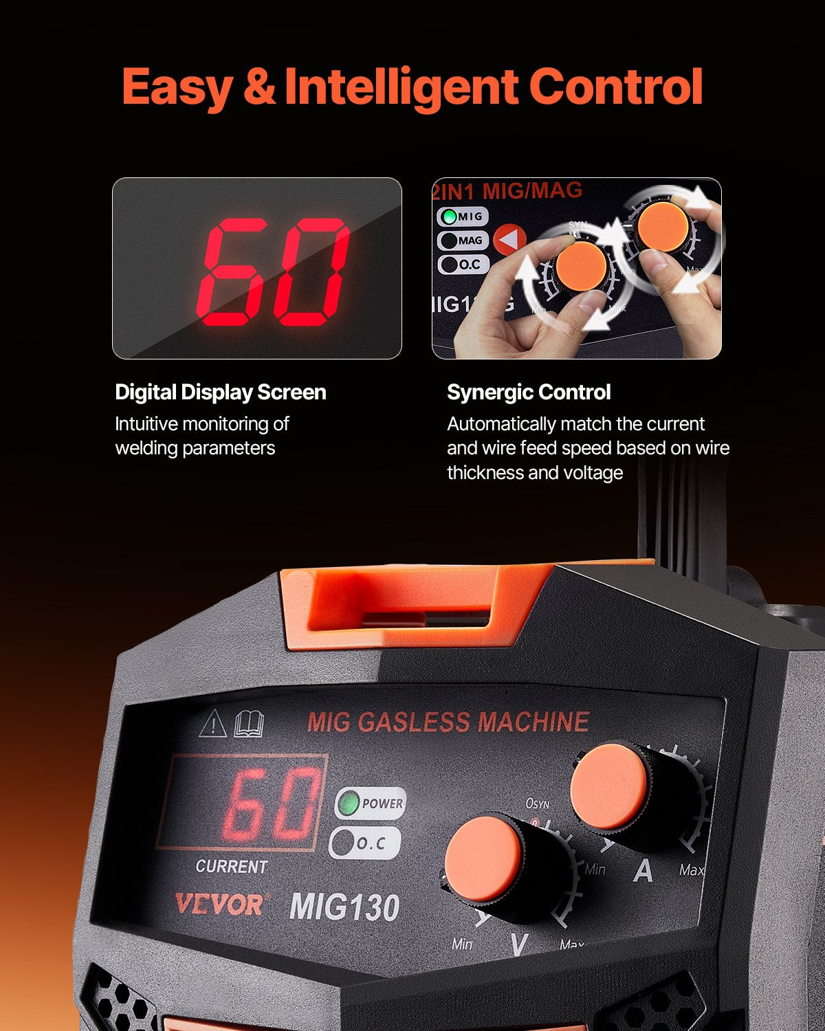 130A Gasless Flux Core MIG Welder Portable IGBT Inverter with Digital Display