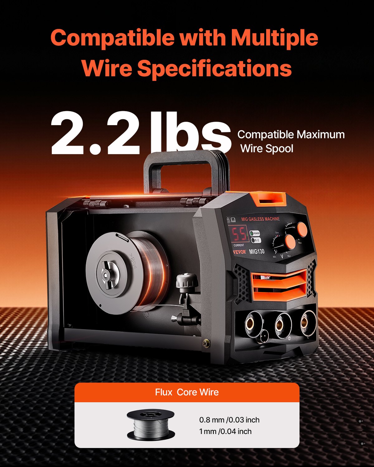 130A Gasless Flux Core MIG Welder Portable IGBT Inverter with Digital Display