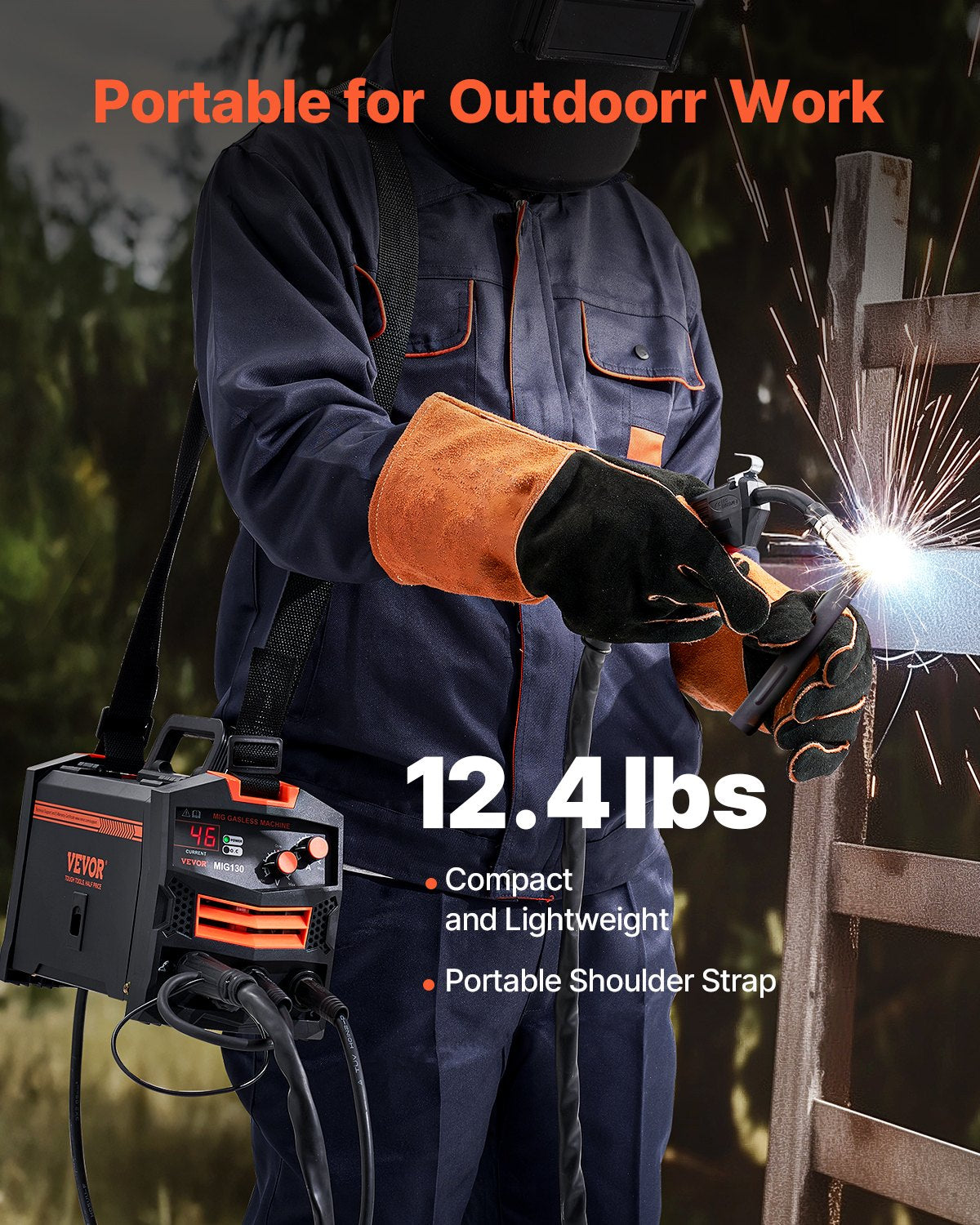 130A Gasless Flux Core MIG Welder Portable IGBT Inverter with Digital Display