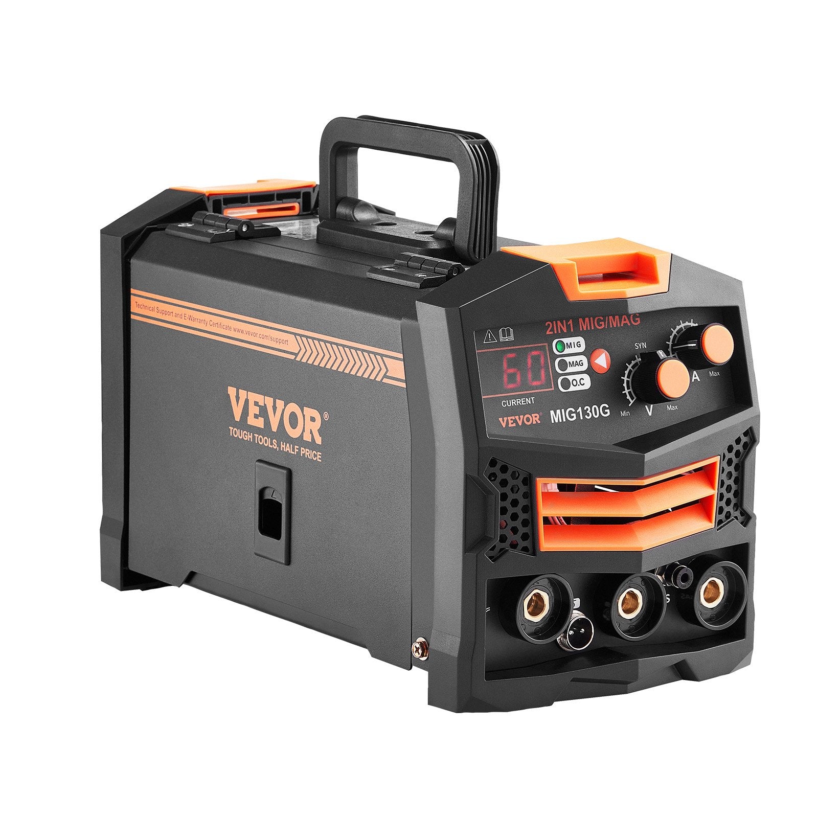 MIG Welder 130A Synergic 2-in-1 Gas/Gasless Flux Core Portable Welder with IGBT
