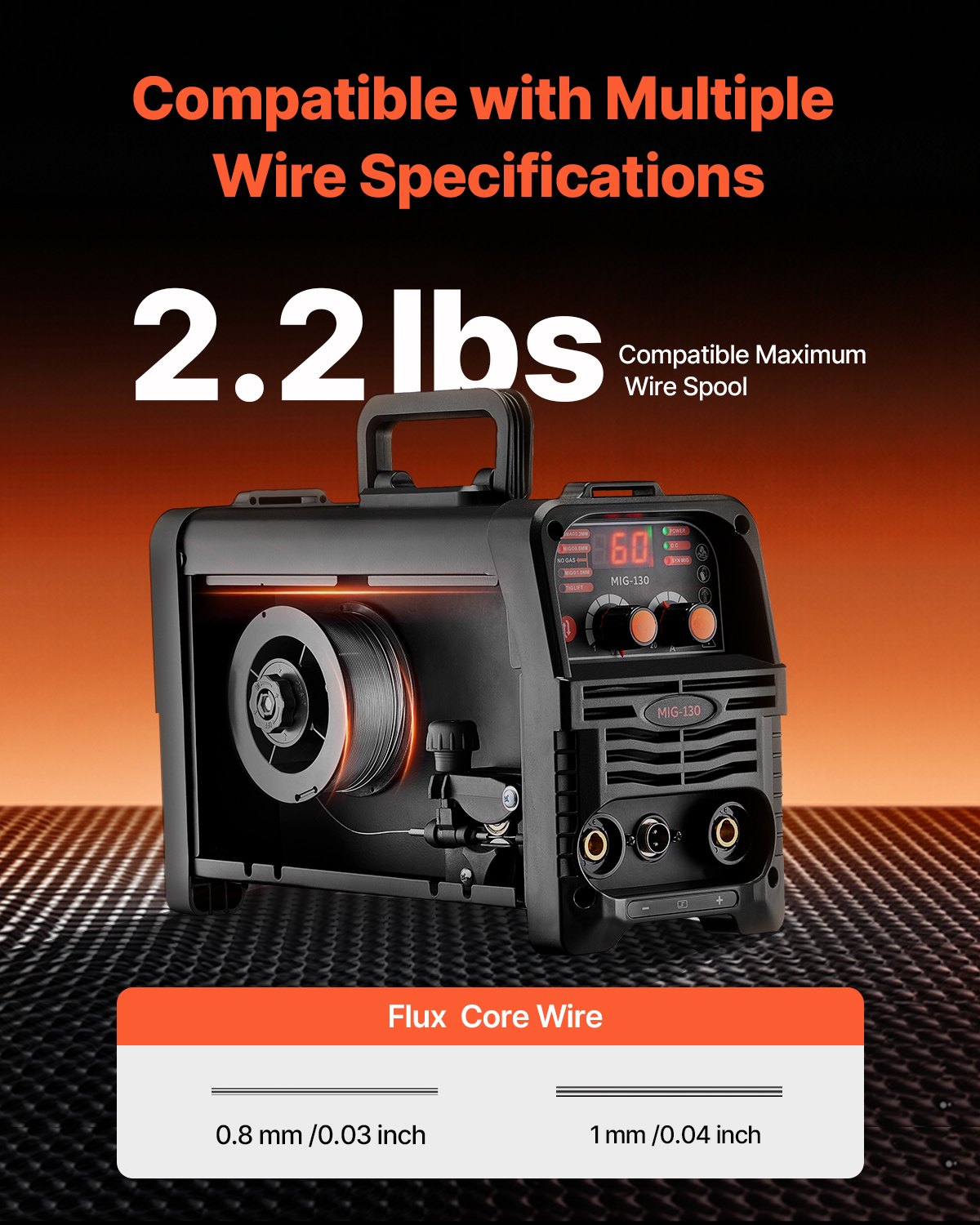 MIG Welder 130A Synergic 3-in-1 Flux Core/Stick/Lift TIG Portable Welder IGBT