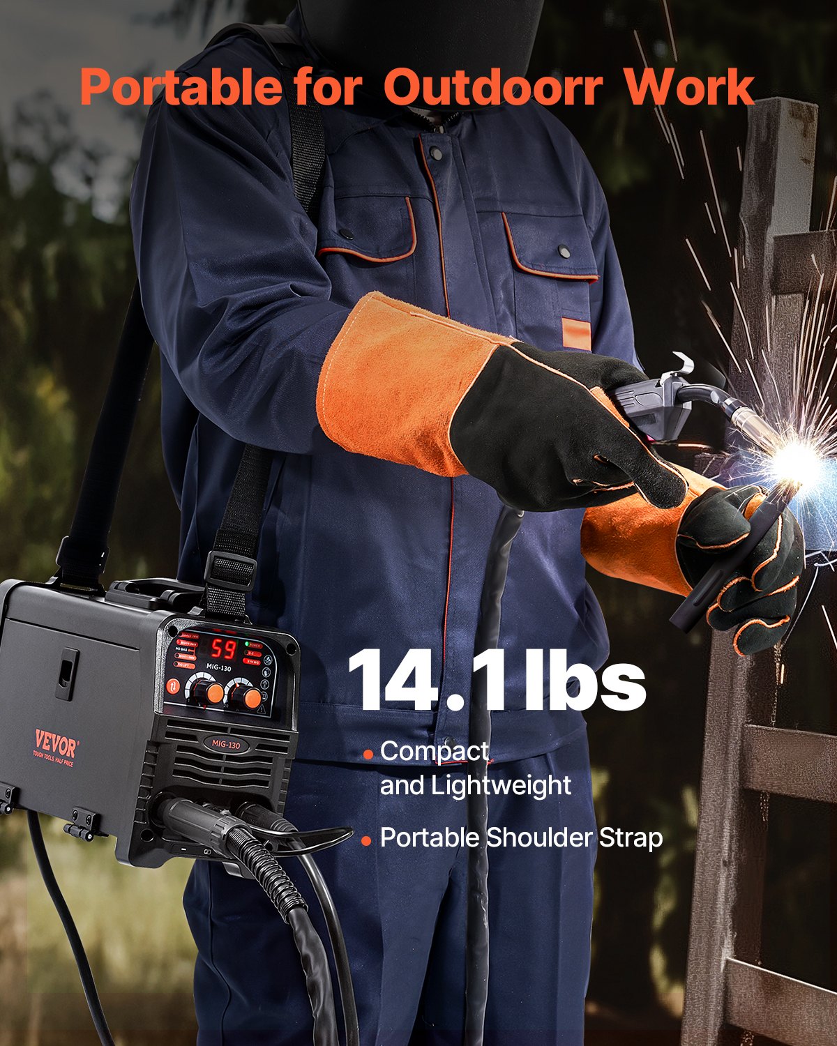 MIG Welder 130A Synergic 3-in-1 Flux Core/Stick/Lift TIG Portable Welder IGBT