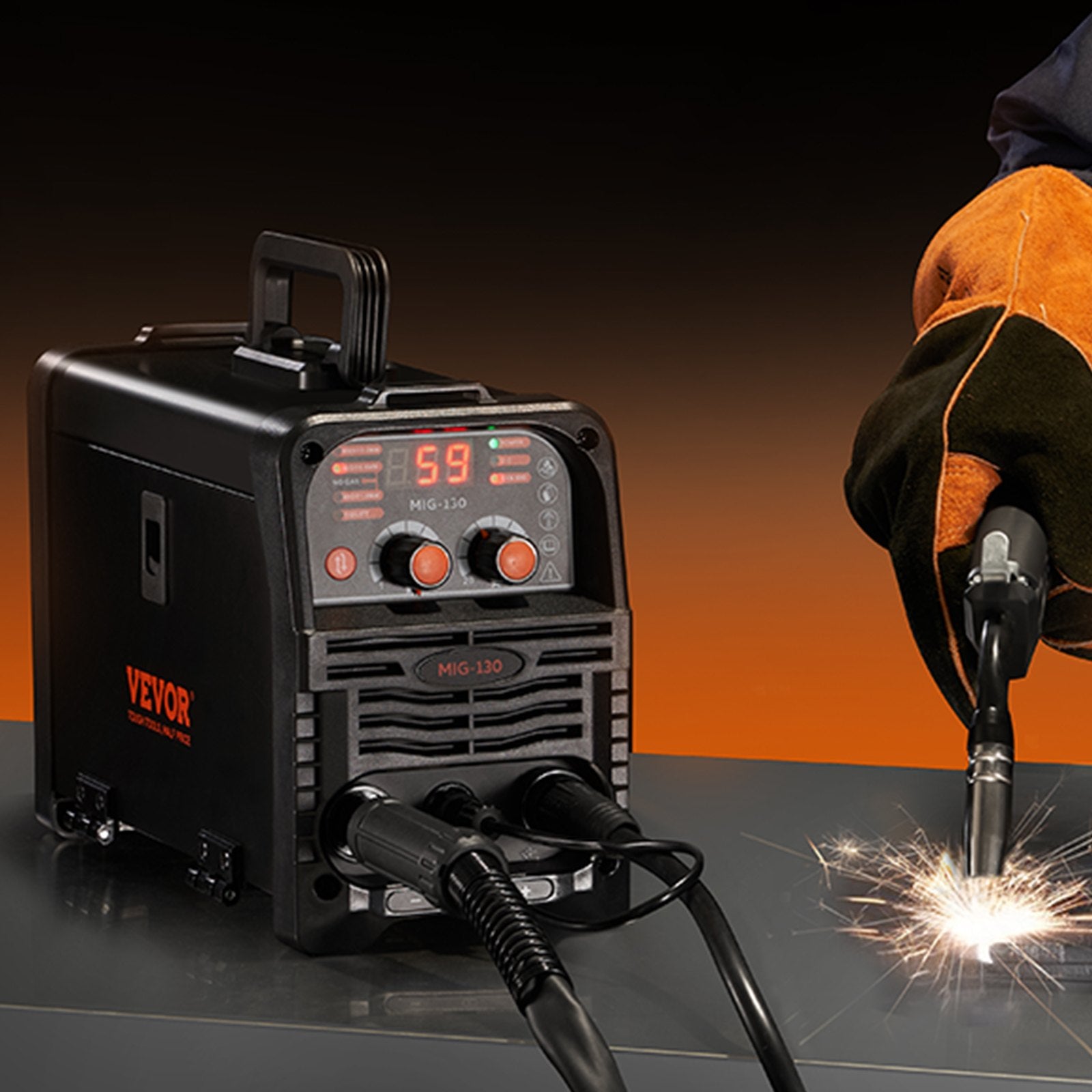 MIG Welder 130A Synergic 3-in-1 Flux Core/Stick/Lift TIG Portable Welder IGBT