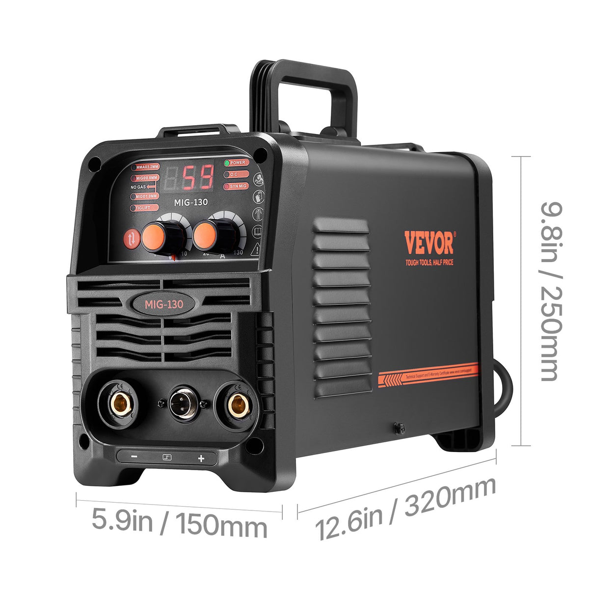 MIG Welder 130A Synergic 3-in-1 Flux Core/Stick/Lift TIG Portable Welder IGBT