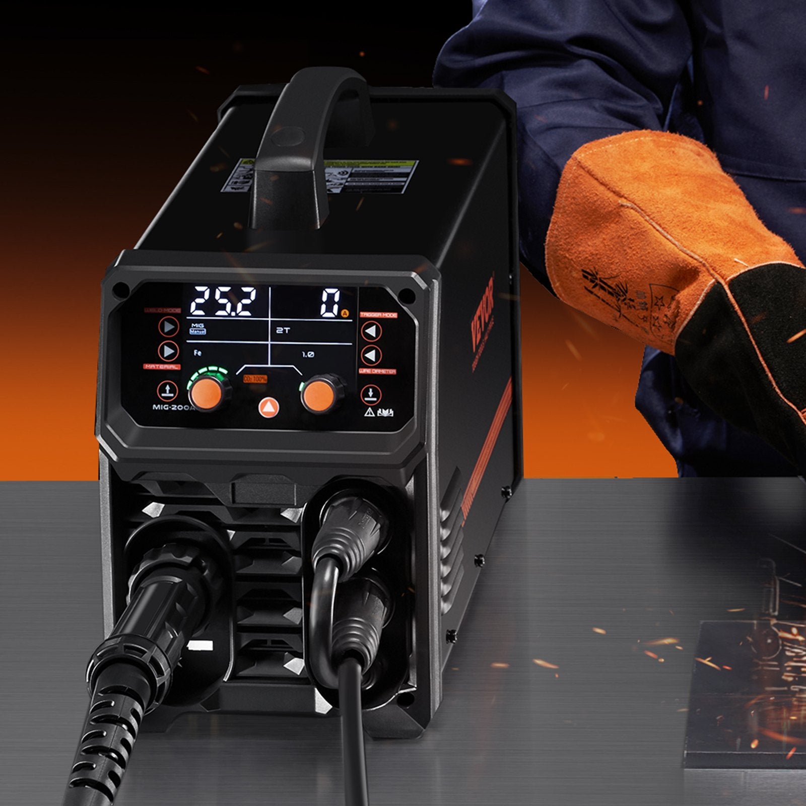 Pro MIG Welder 200A 5-in-1 Synergic MIG/Flux Core/Stick/Lift TIG with IGBT LCD