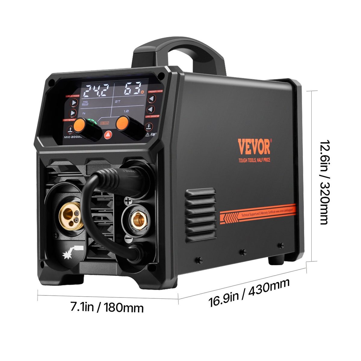 Pro MIG Welder 200A 5-in-1 Synergic MIG/Flux Core/Stick/Lift TIG with IGBT LCD