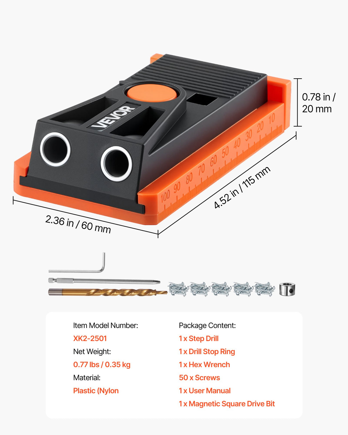 Pocket Hole Jig Kit, 12.7–38.1mm Adjustable Mini Jig with Drill, Wrench & Screws