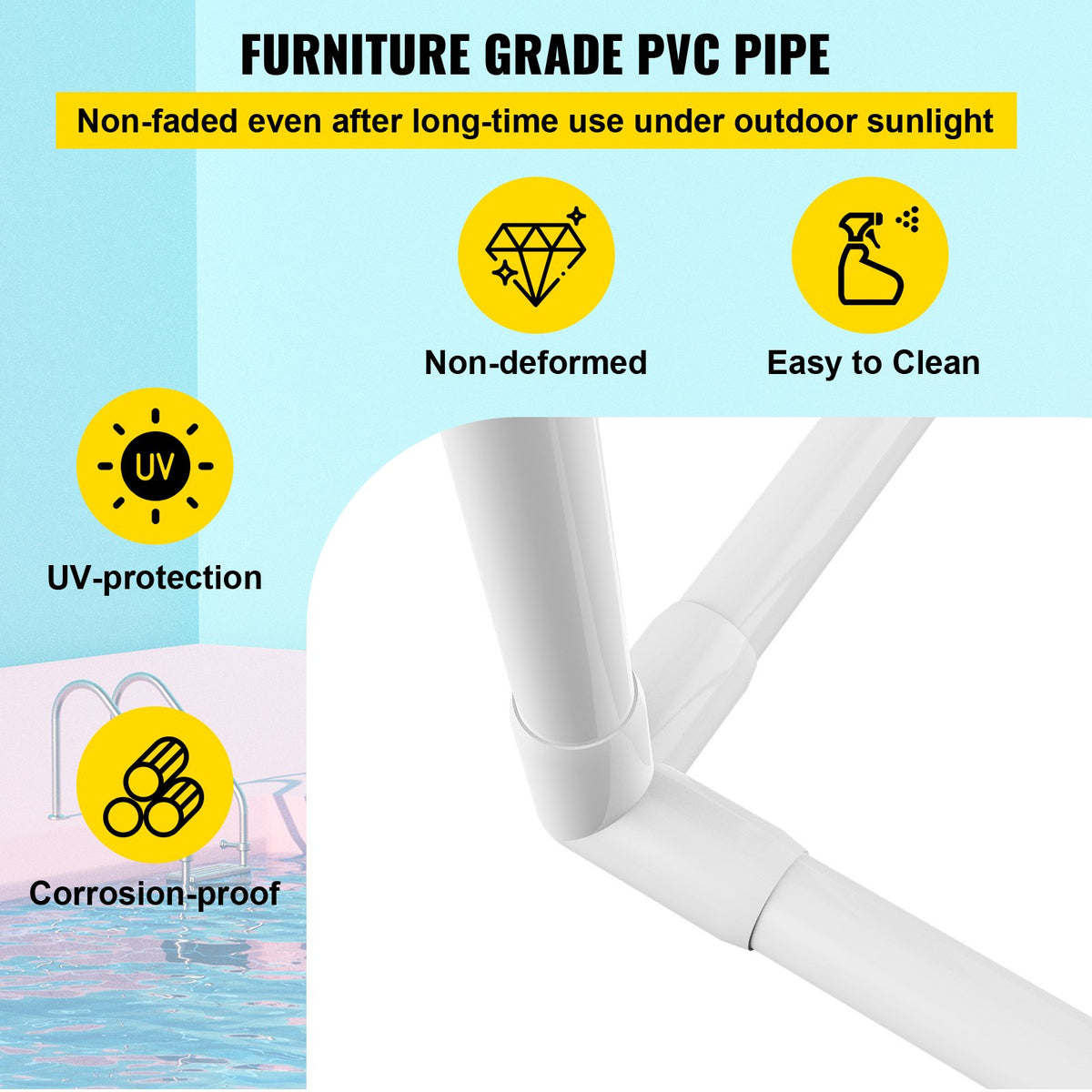 Pool Towel Rack 5-Bar Milky Freestanding PVC Outdoor Storage with Clips Mesh Bag