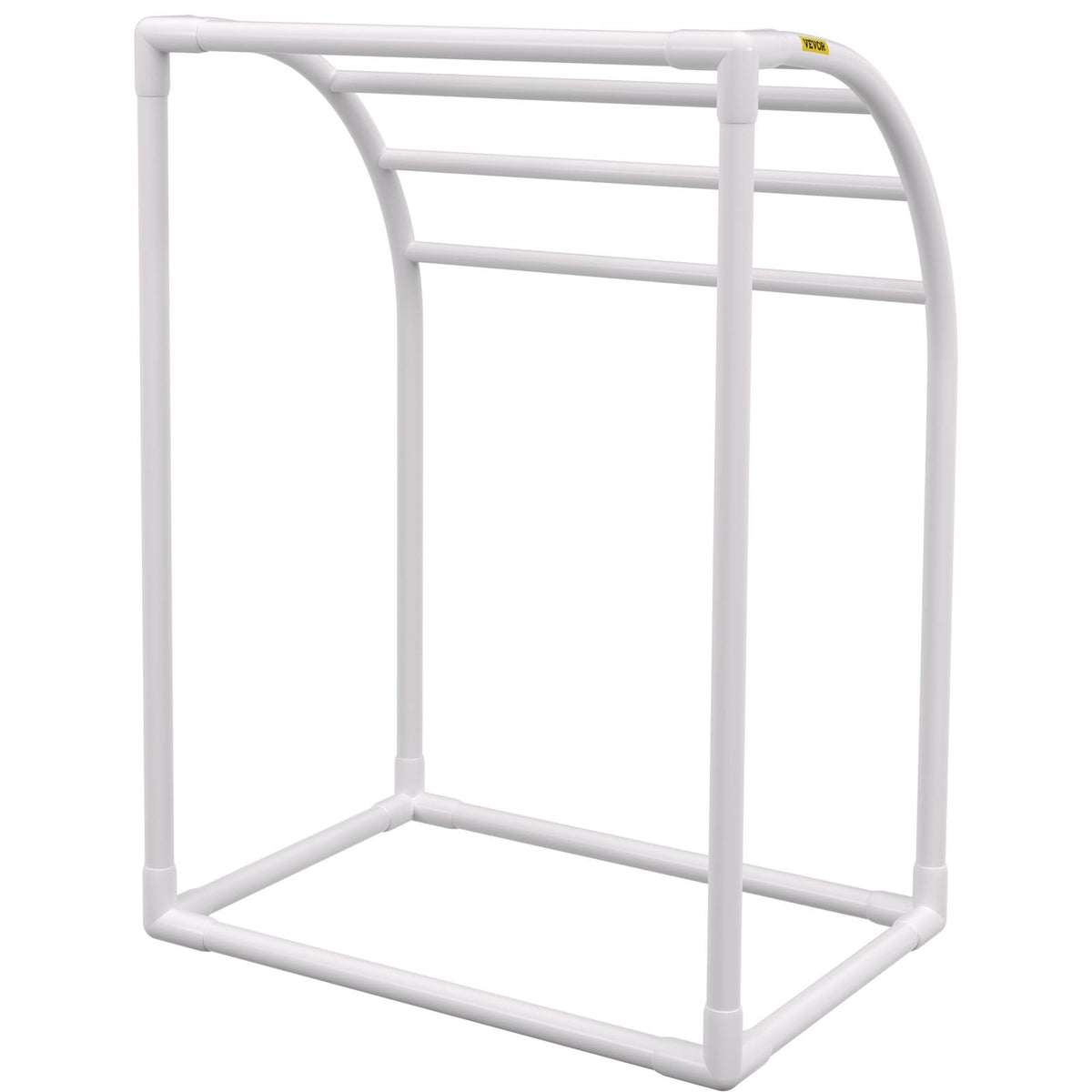 Pool Towel Rack 5-Bar Milky Freestanding PVC Outdoor Storage with Clips Mesh Bag