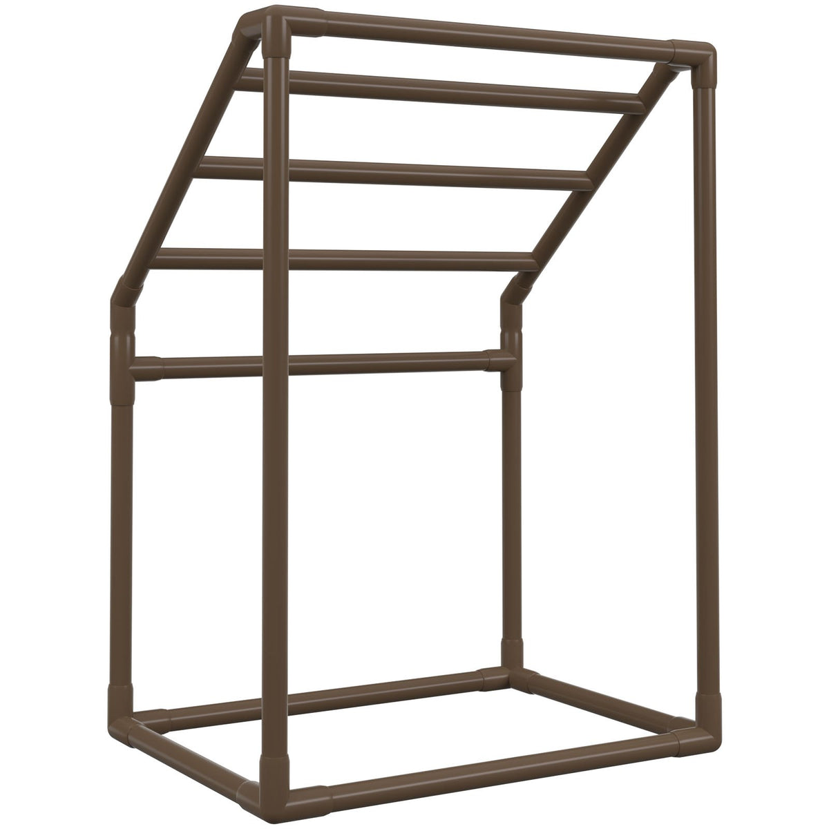 Pool Towel Rack 5-Bar Brown Freestanding PVC Outdoor Storage with Clips Mesh Bag