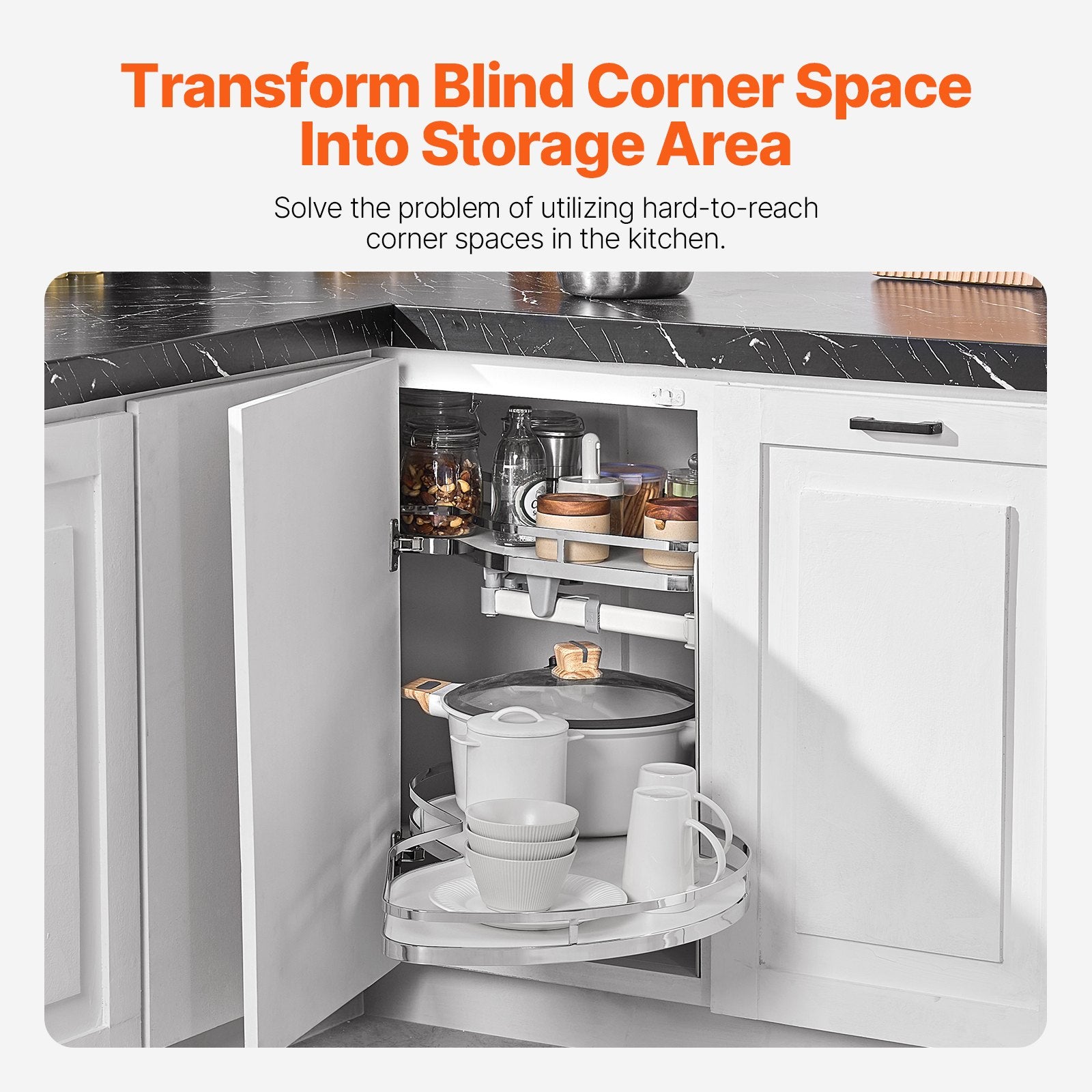 Swing Right Blind Corner Cabinet Organizer, 2 Tier Height Adjustable Soft Close