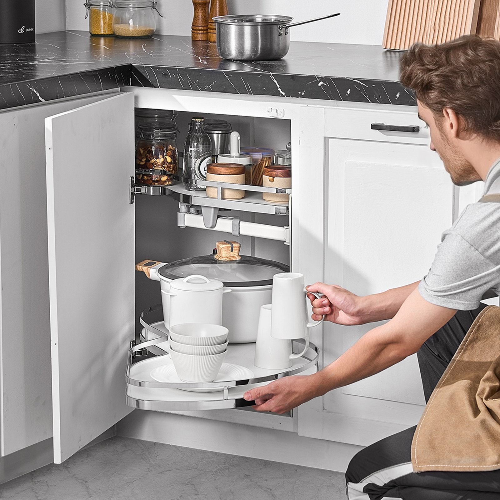 Swing Right Blind Corner Cabinet Organizer, 2 Tier Height Adjustable Soft Close