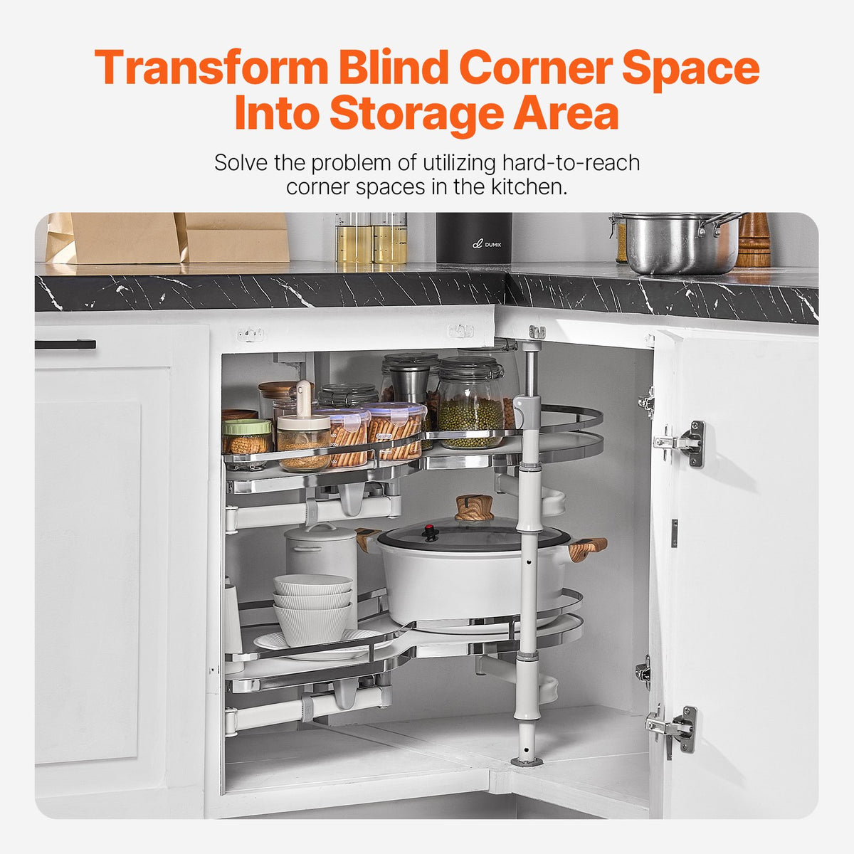 Swing Left Blind Corner Cabinet Organizer, 2 Tier Height Adjustable Soft Close