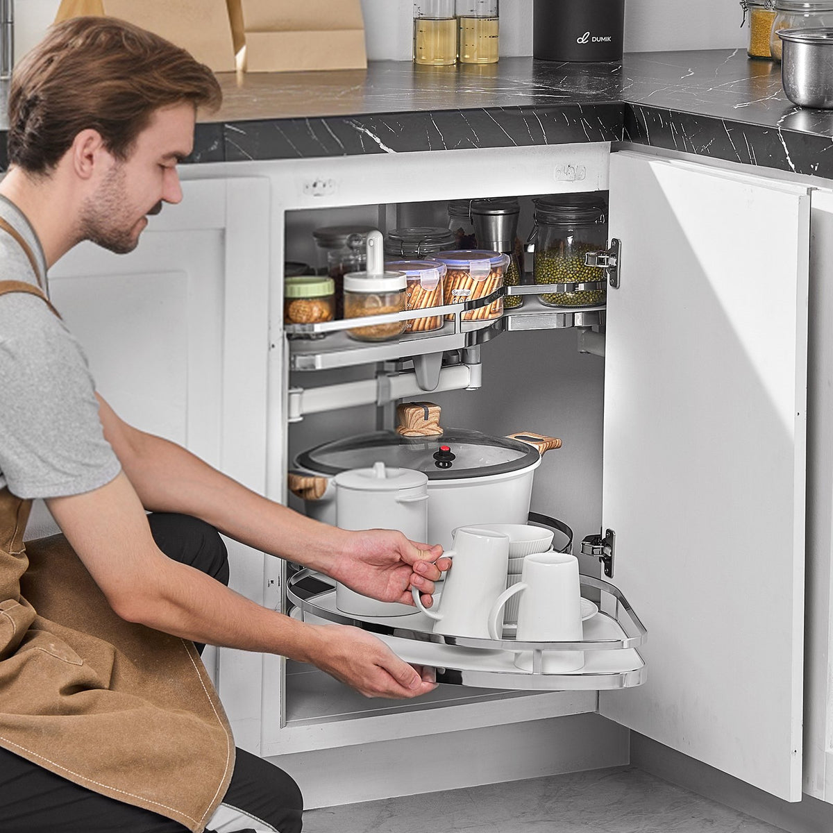 Swing Left Blind Corner Cabinet Organizer, 2 Tier Height Adjustable Soft Close