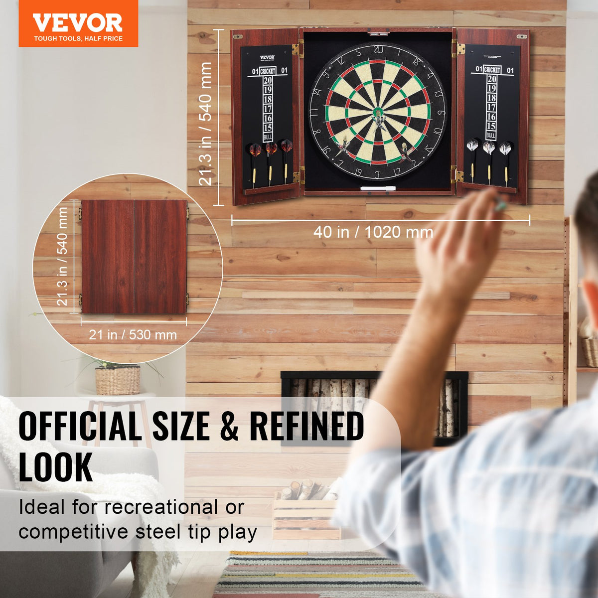 Dartboard and Cabinet Set Official Size Ready-to-Play Steel Tip Bundle