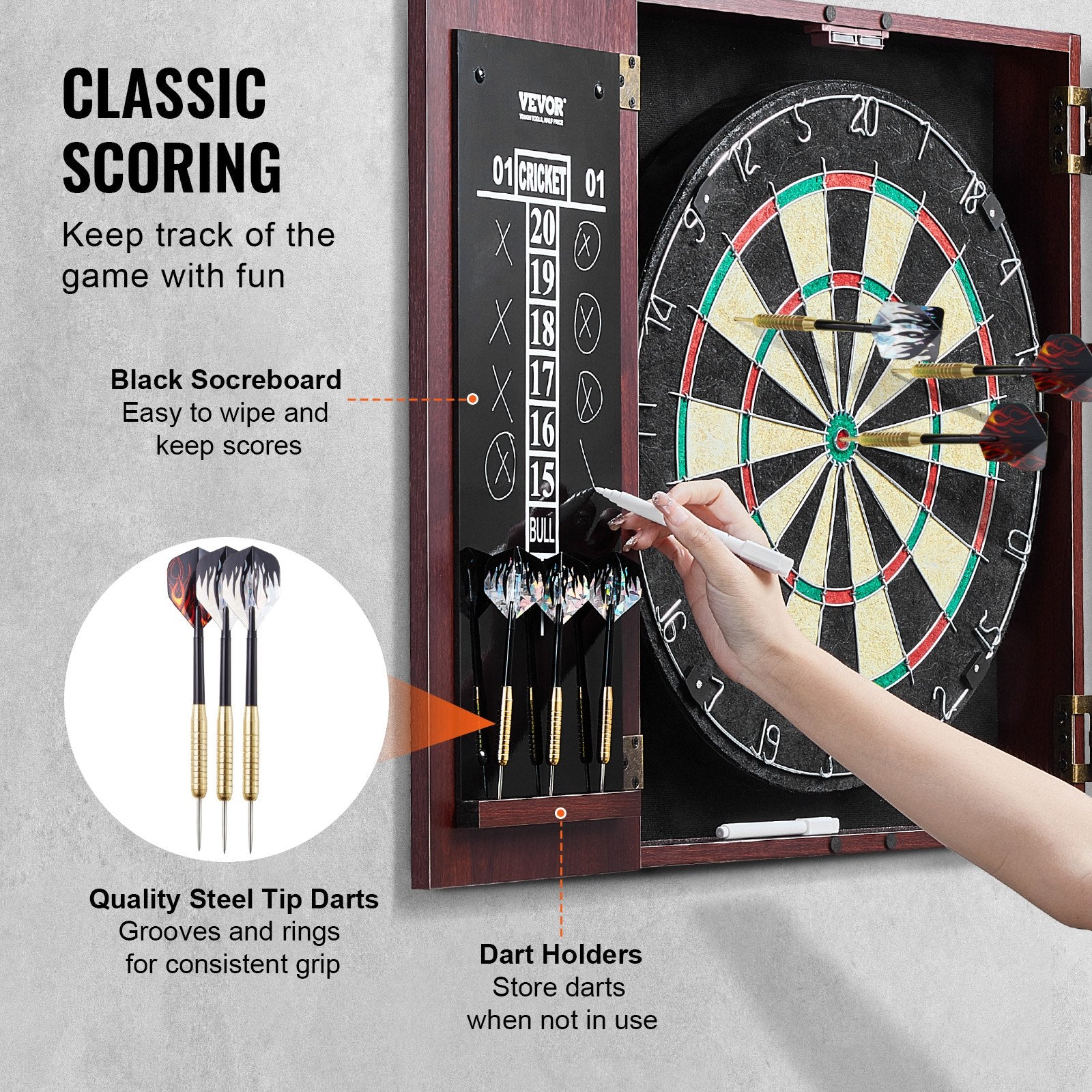 Dartboard and Cabinet Set Official Size Ready-to-Play Steel Tip Bundle