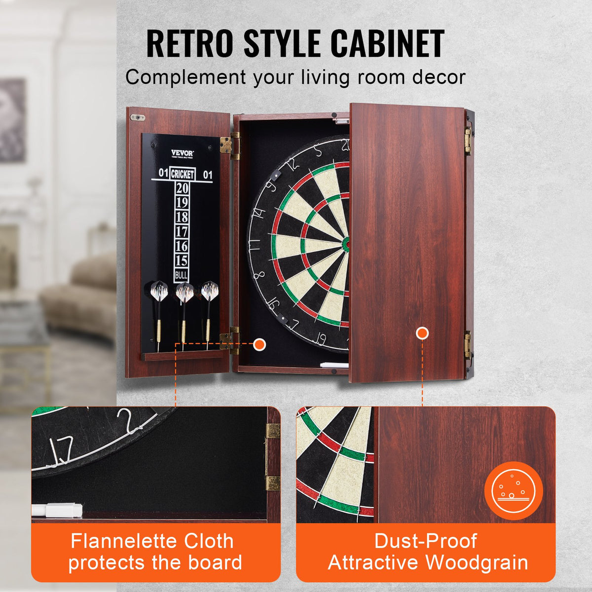 Dartboard and Cabinet Set Official Size Ready-to-Play Steel Tip Bundle