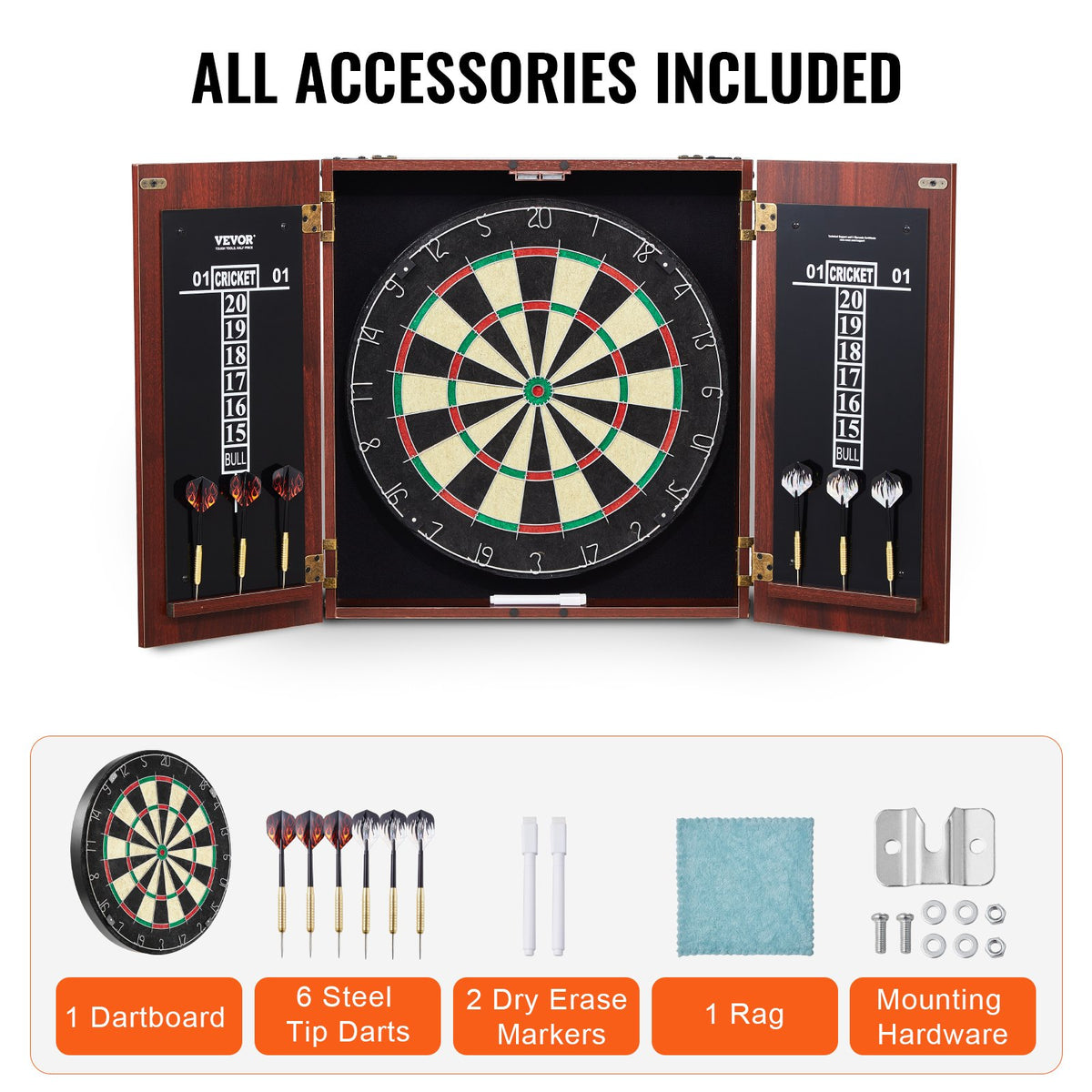 Dartboard and Cabinet Set Official Size Ready-to-Play Steel Tip Bundle