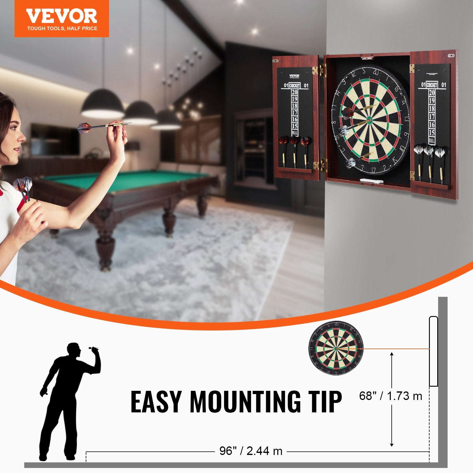 Dartboard and Cabinet Set Official Size Ready-to-Play Steel Tip Bundle