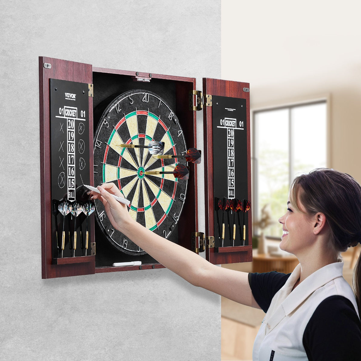 Dartboard and Cabinet Set Official Size Ready-to-Play Steel Tip Bundle