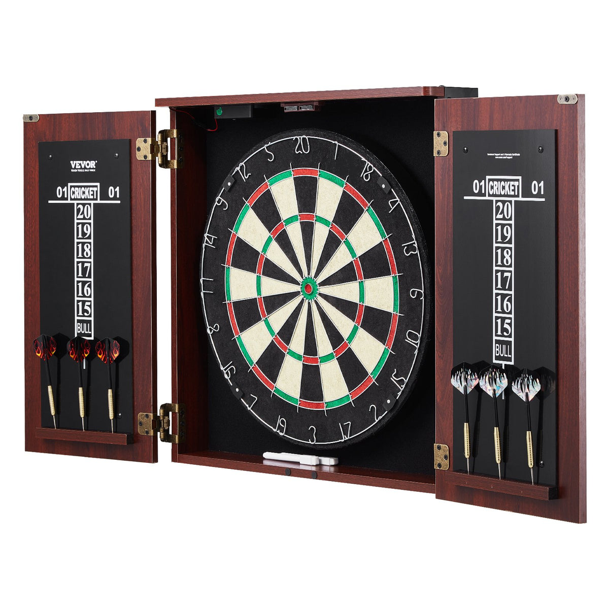 Official Size 18" Dartboard Cabinet Set LED Light Steel Tip Game Bundle