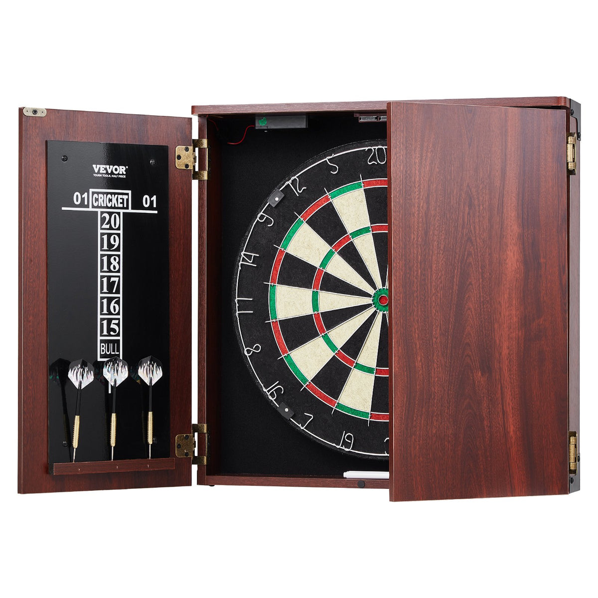 Official Size 18" Dartboard Cabinet Set LED Light Steel Tip Game Bundle