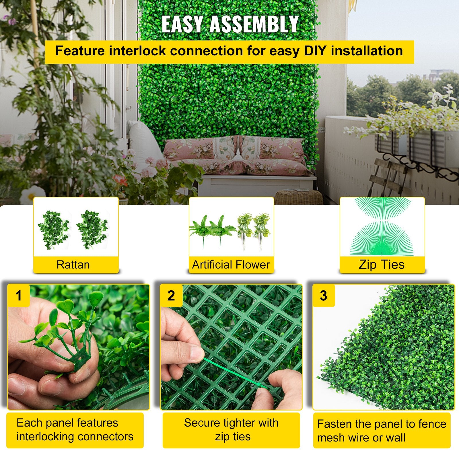 Artificial Boxwood Panels, 20-Pack 20"x20" Hedge Wall Panels for Indoor Outdoor