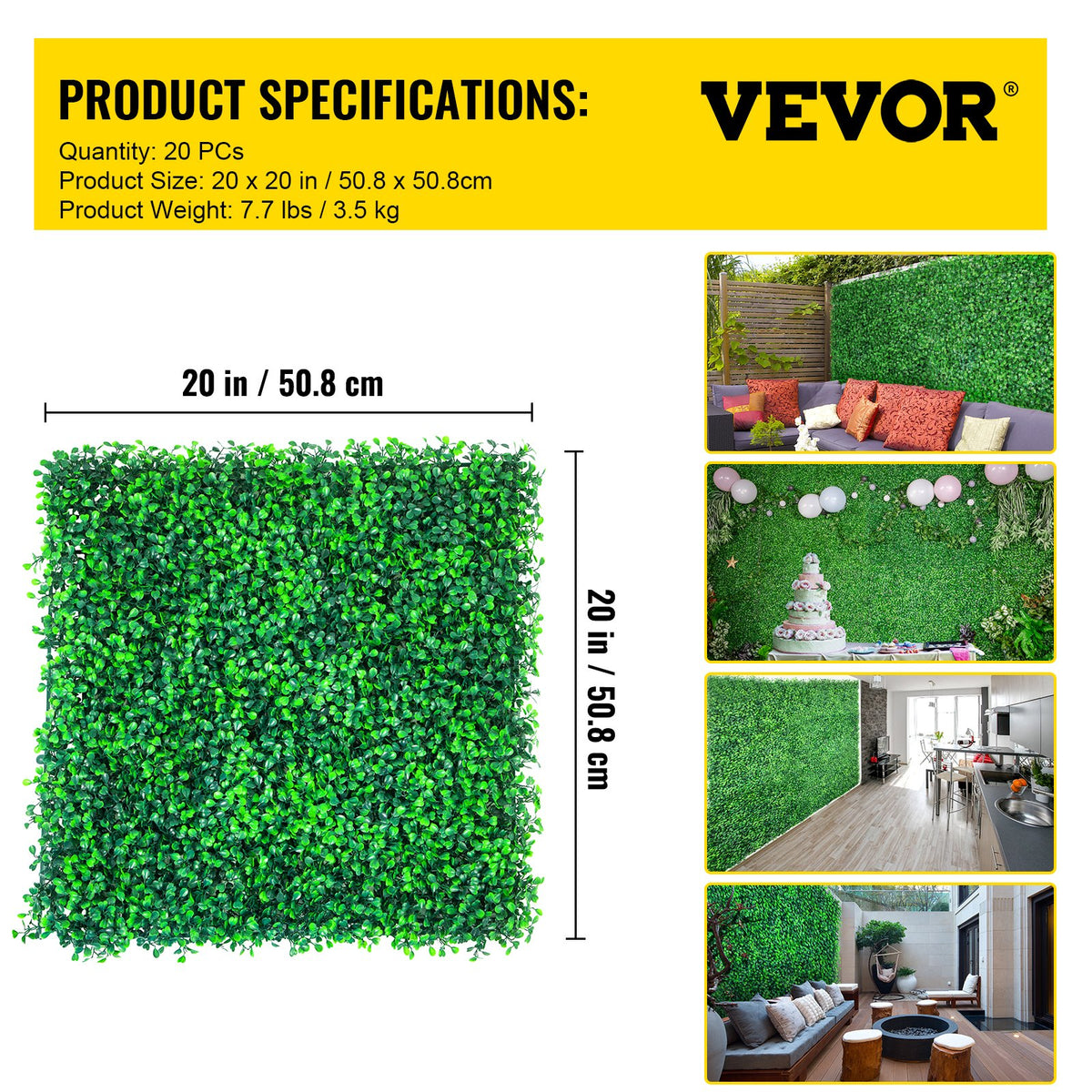 Artificial Boxwood Panels, 20-Pack 20"x20" Hedge Wall Panels for Indoor Outdoor