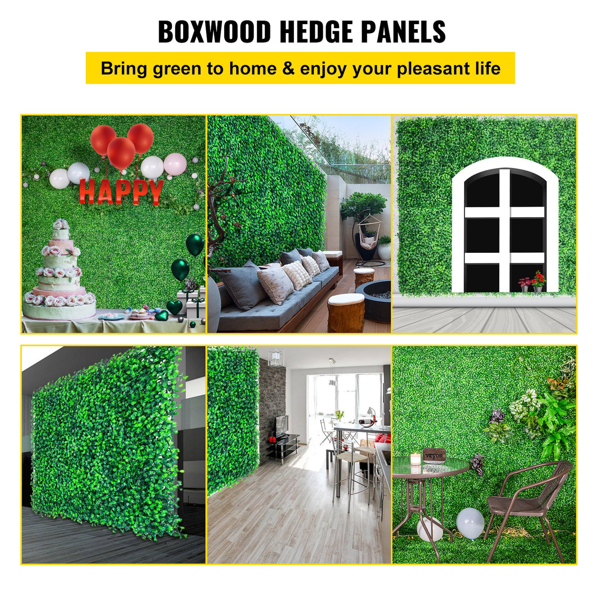 Artificial Boxwood Panels 6-Pack 50.8x50.8cm Hedge Wall Panels Indoor Outdoor