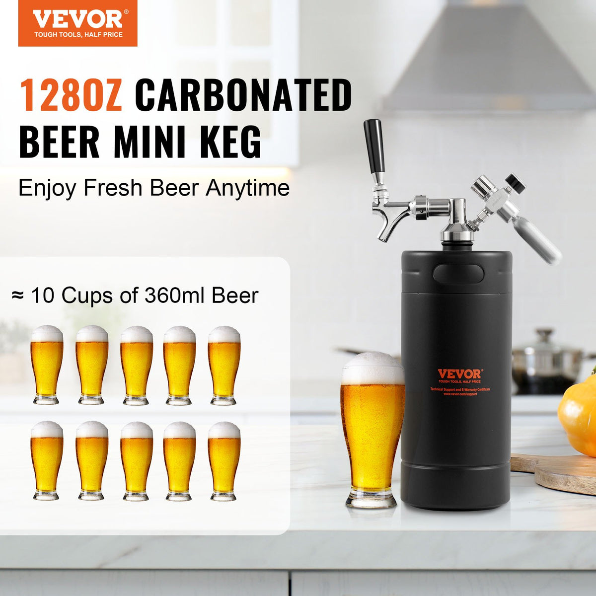 Beer Growler Tap System 4L Mini Keg, 304 Stainless Steel with CO2 Regulator