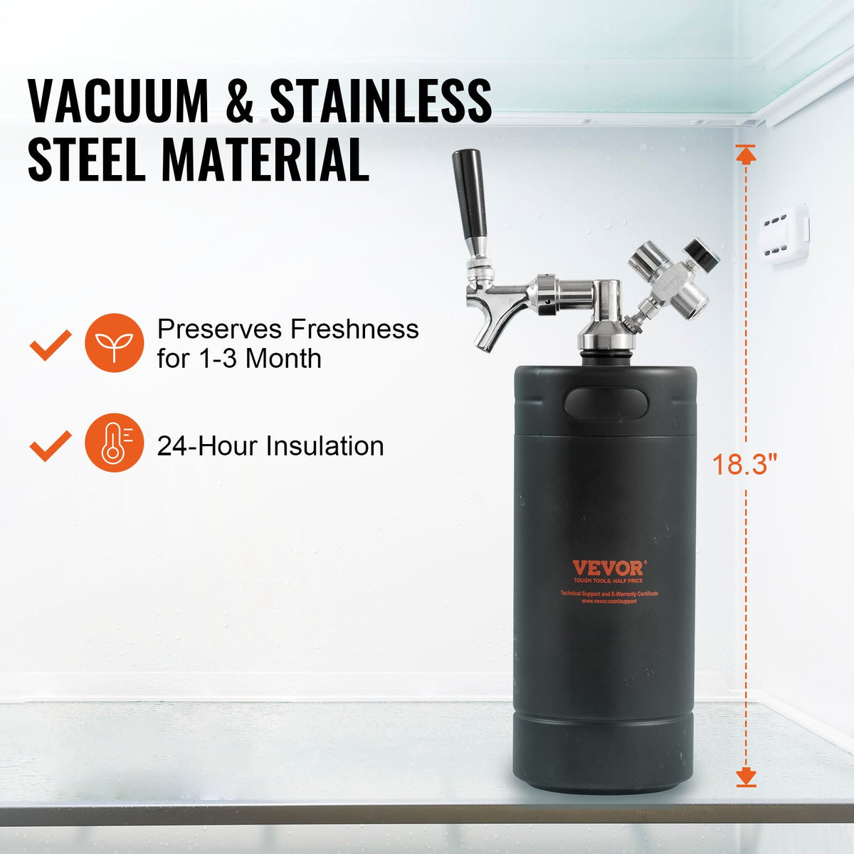 Beer Growler Tap System 4L Mini Keg, 304 Stainless Steel with CO2 Regulator
