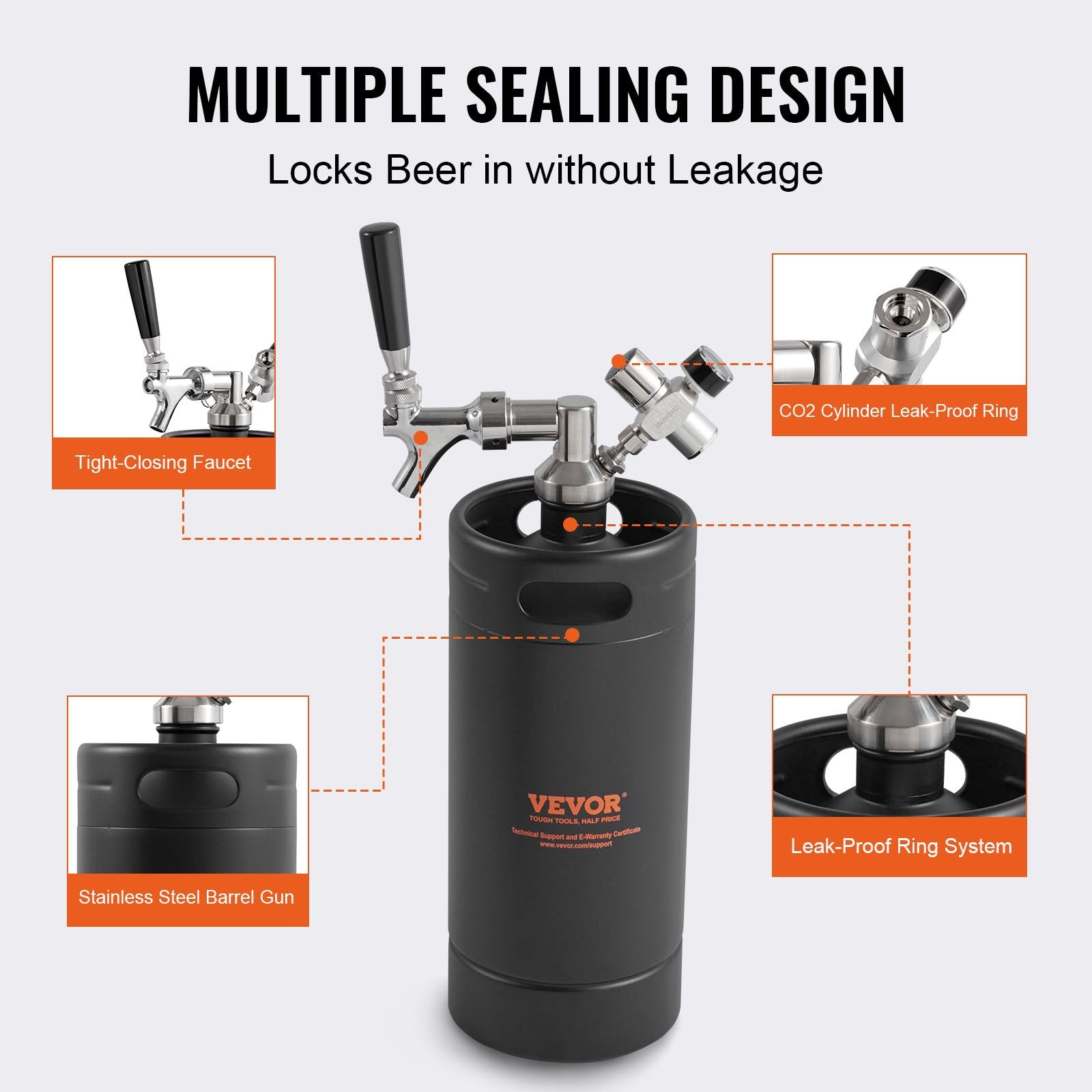 Beer Growler Tap System 4L Mini Keg, 304 Stainless Steel with CO2 Regulator