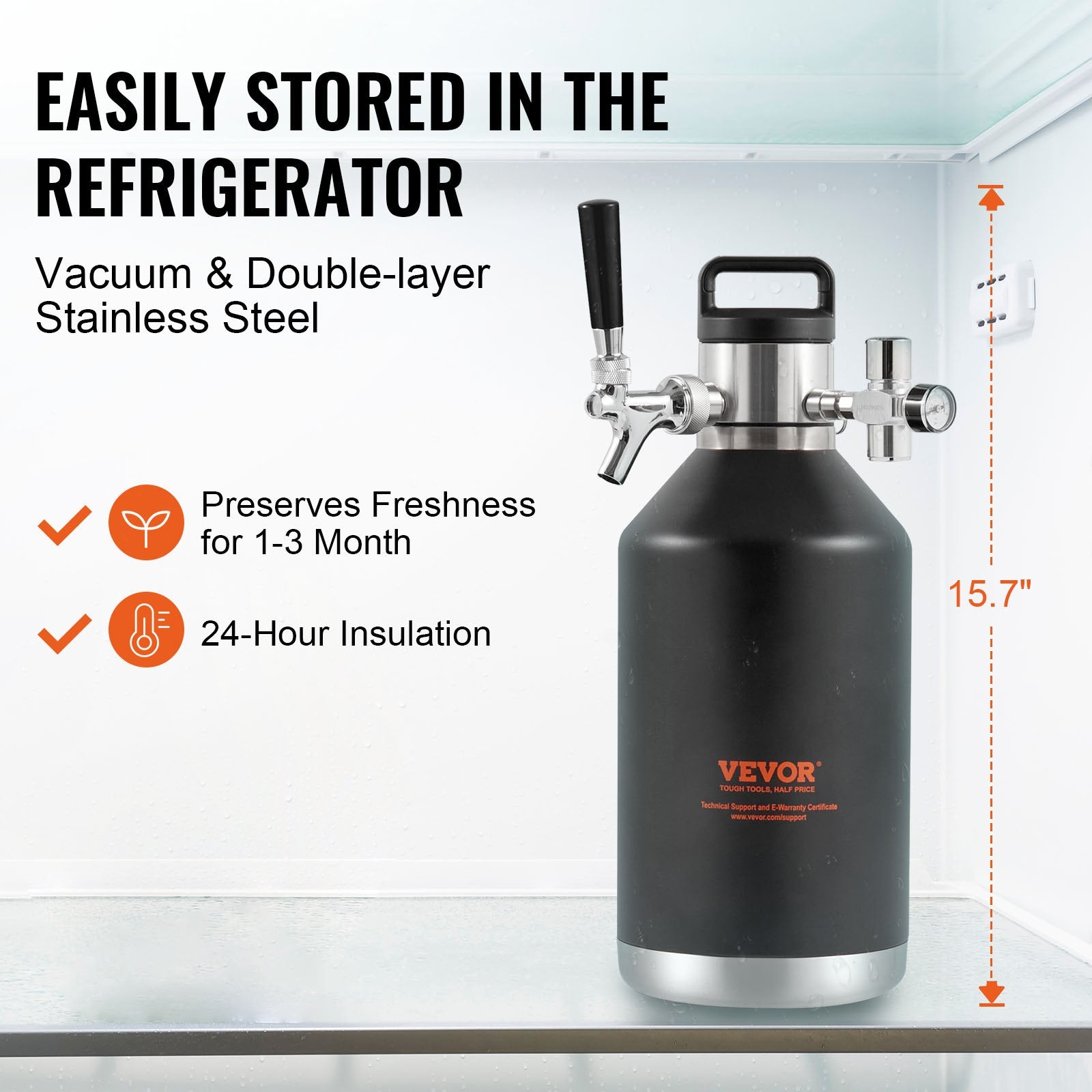 Beer Growler Tap System 4L Mini Keg, 304 Stainless Steel Pressurized with CO2