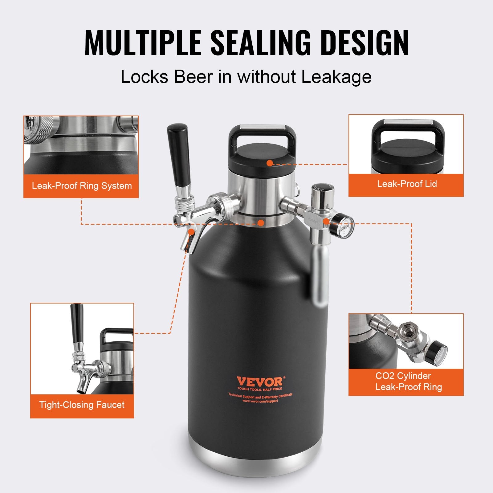 Beer Growler Tap System 4L Mini Keg, 304 Stainless Steel Pressurized with CO2