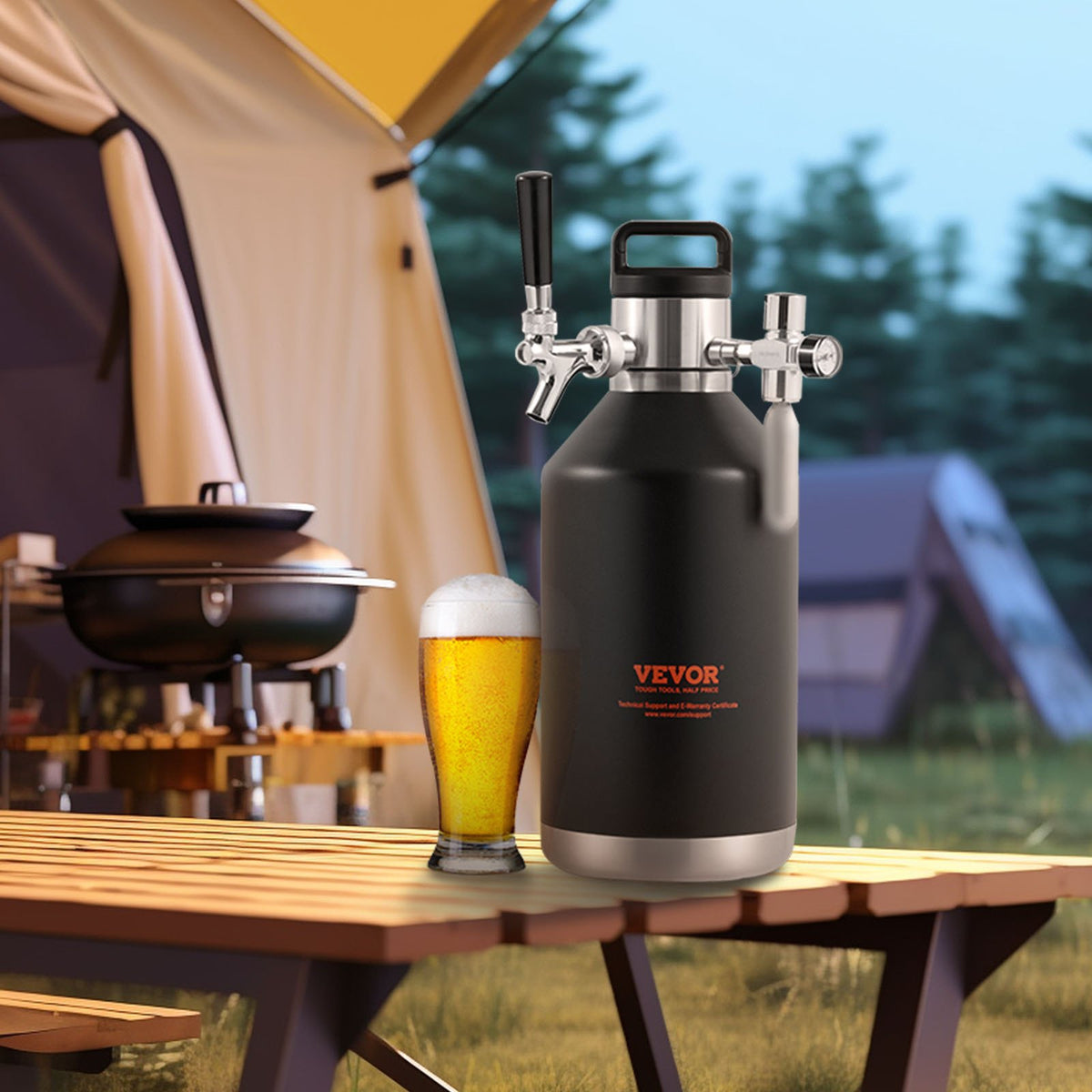 Beer Growler Tap System 4L Mini Keg, 304 Stainless Steel Pressurized with CO2