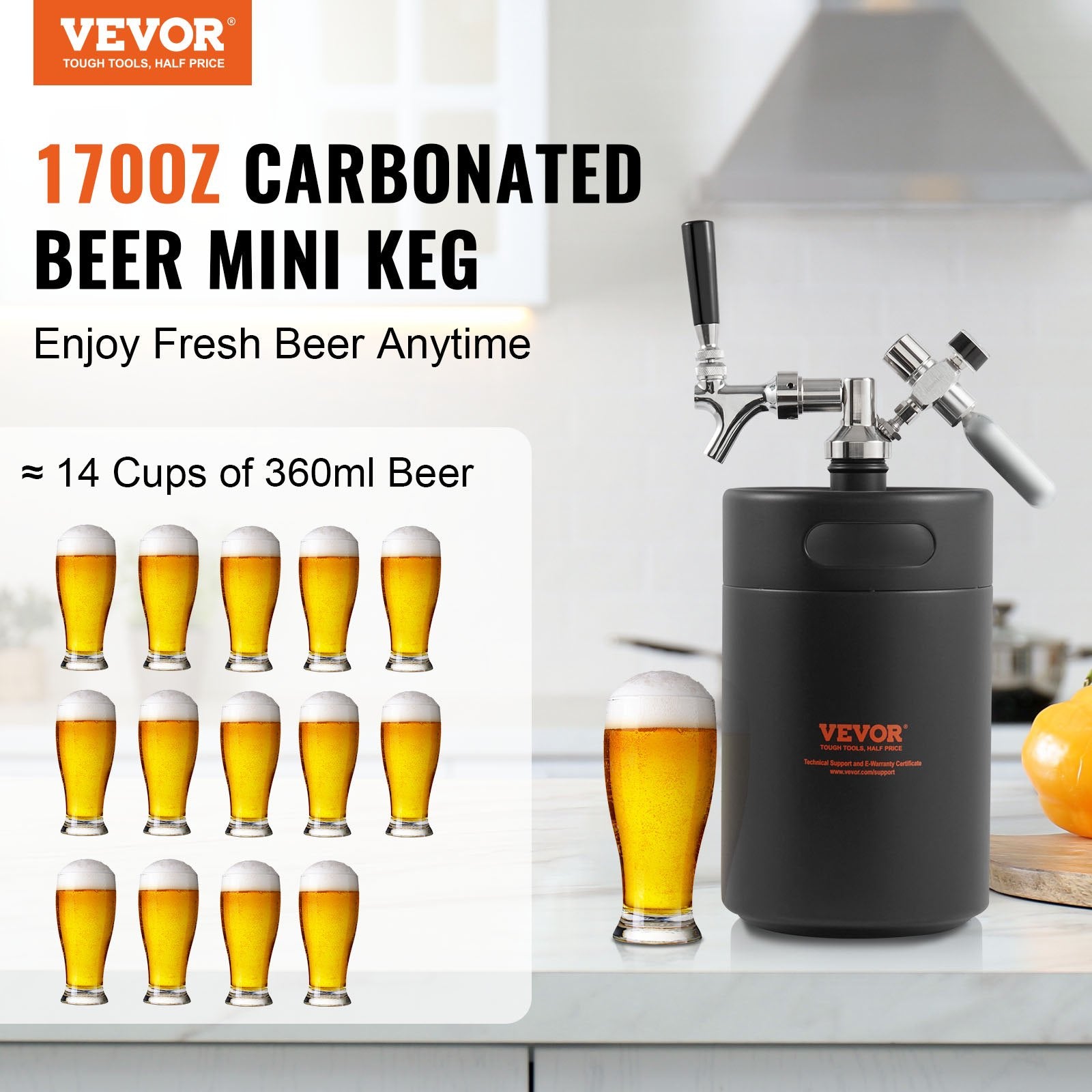 Beer Growler Tap System 5L Mini Keg, 304 Stainless Steel with CO2 Regulator