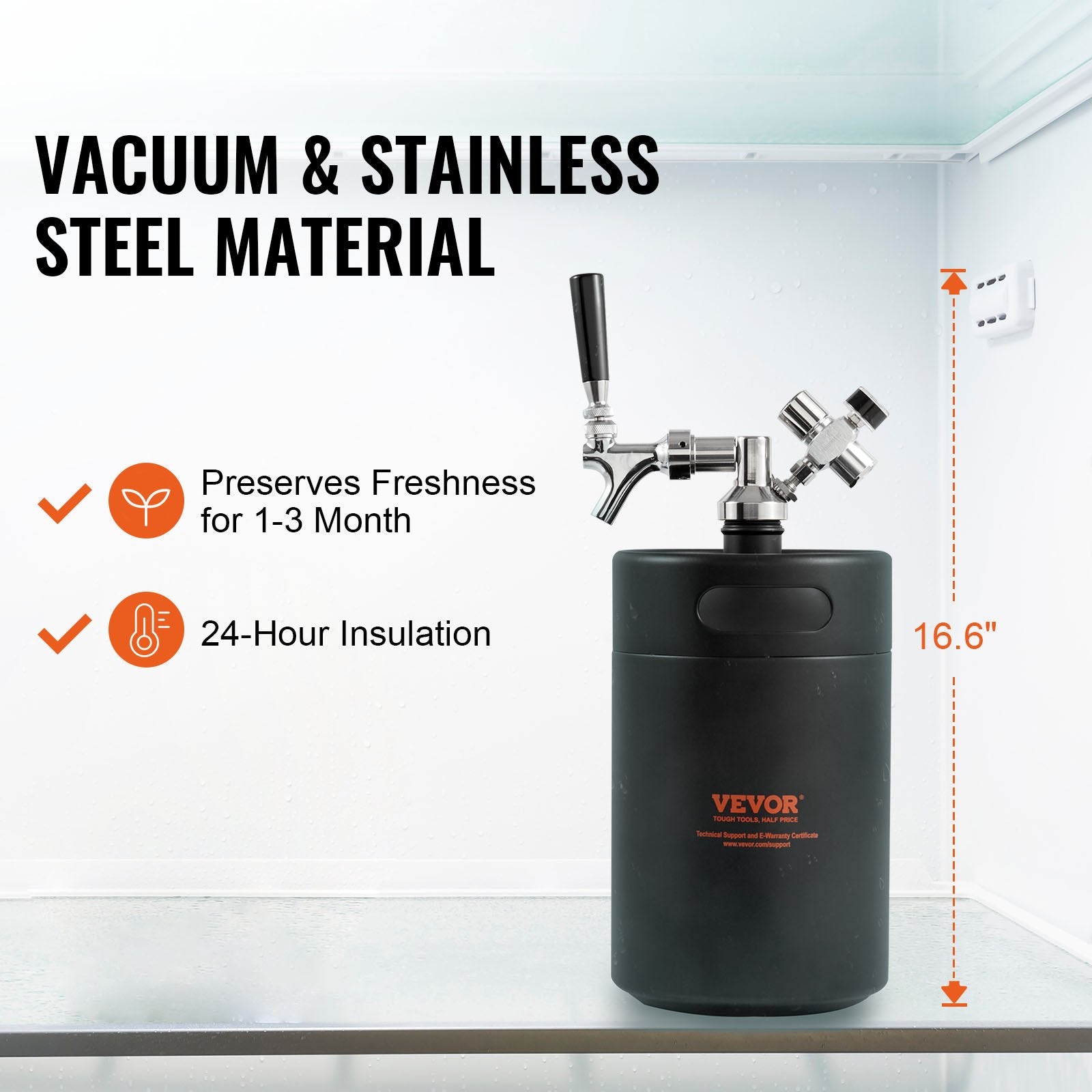 Beer Growler Tap System 5L Mini Keg, 304 Stainless Steel with CO2 Regulator