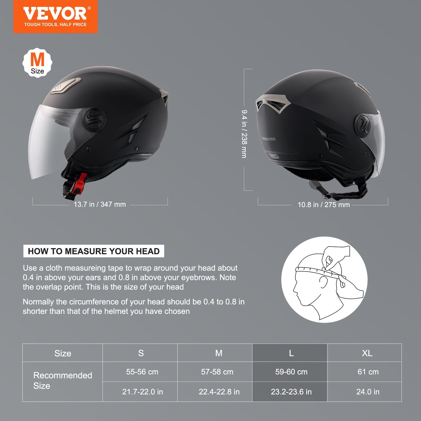 Motorcycle Helmet 3/4-Face ABS Smart Street Bluetooth Slot Size L